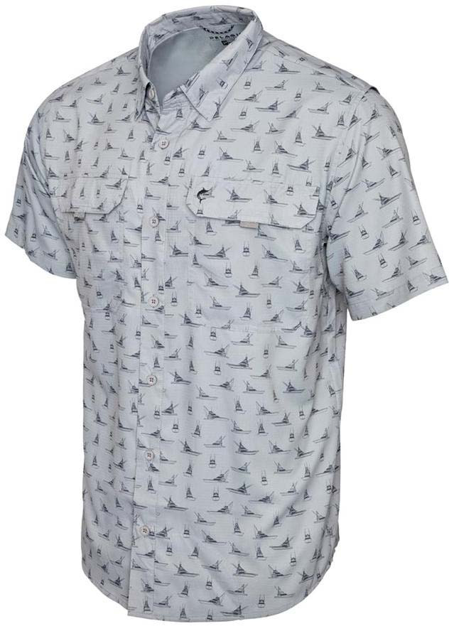 Pelagic Fishing Gear Keys Sporty Guide Fishing Shirt (Color: Grey Tiny Boats)