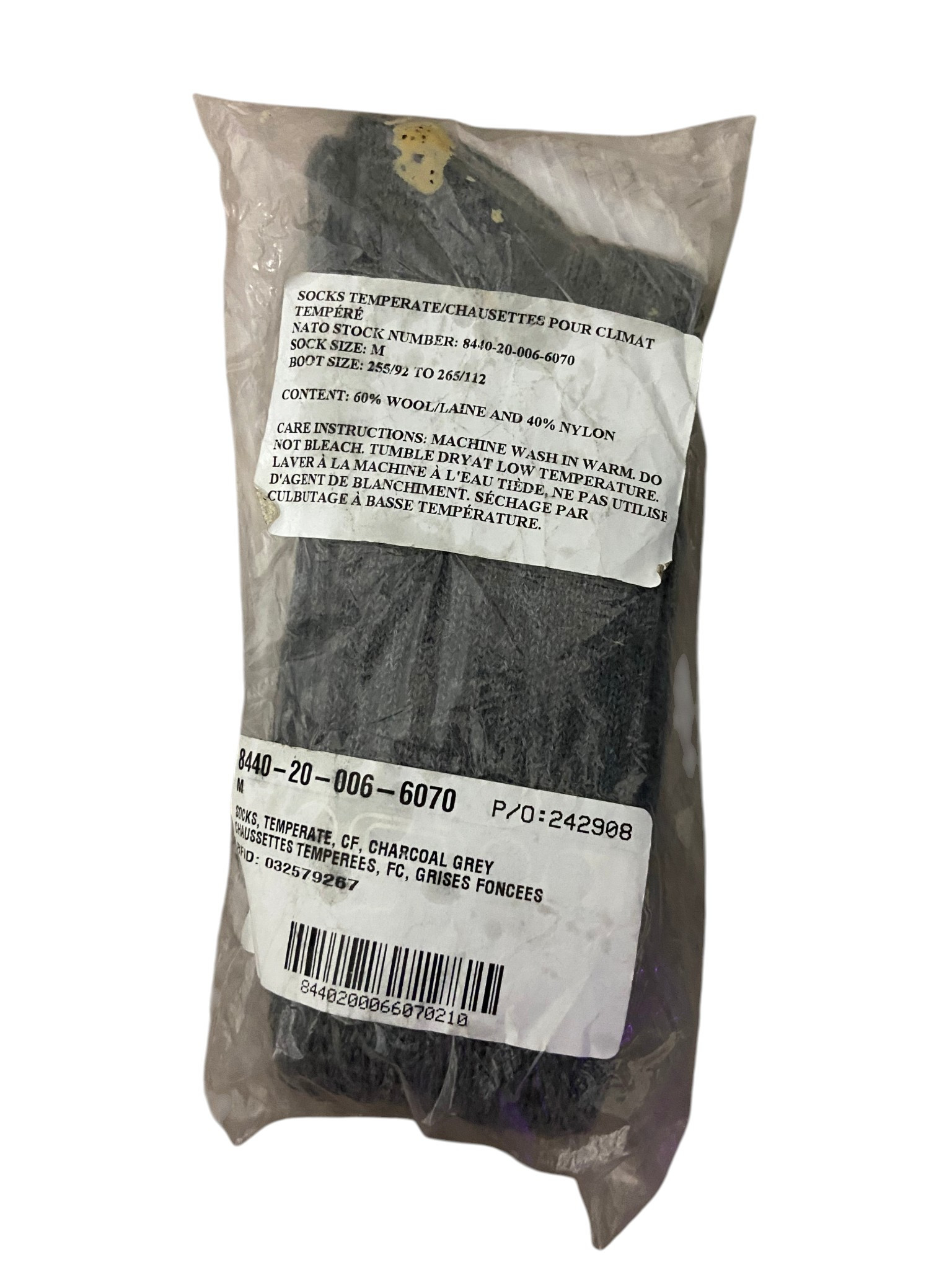 Canadian Armed Forces Charcoal Grey Temperate Weather Socks - Medium
