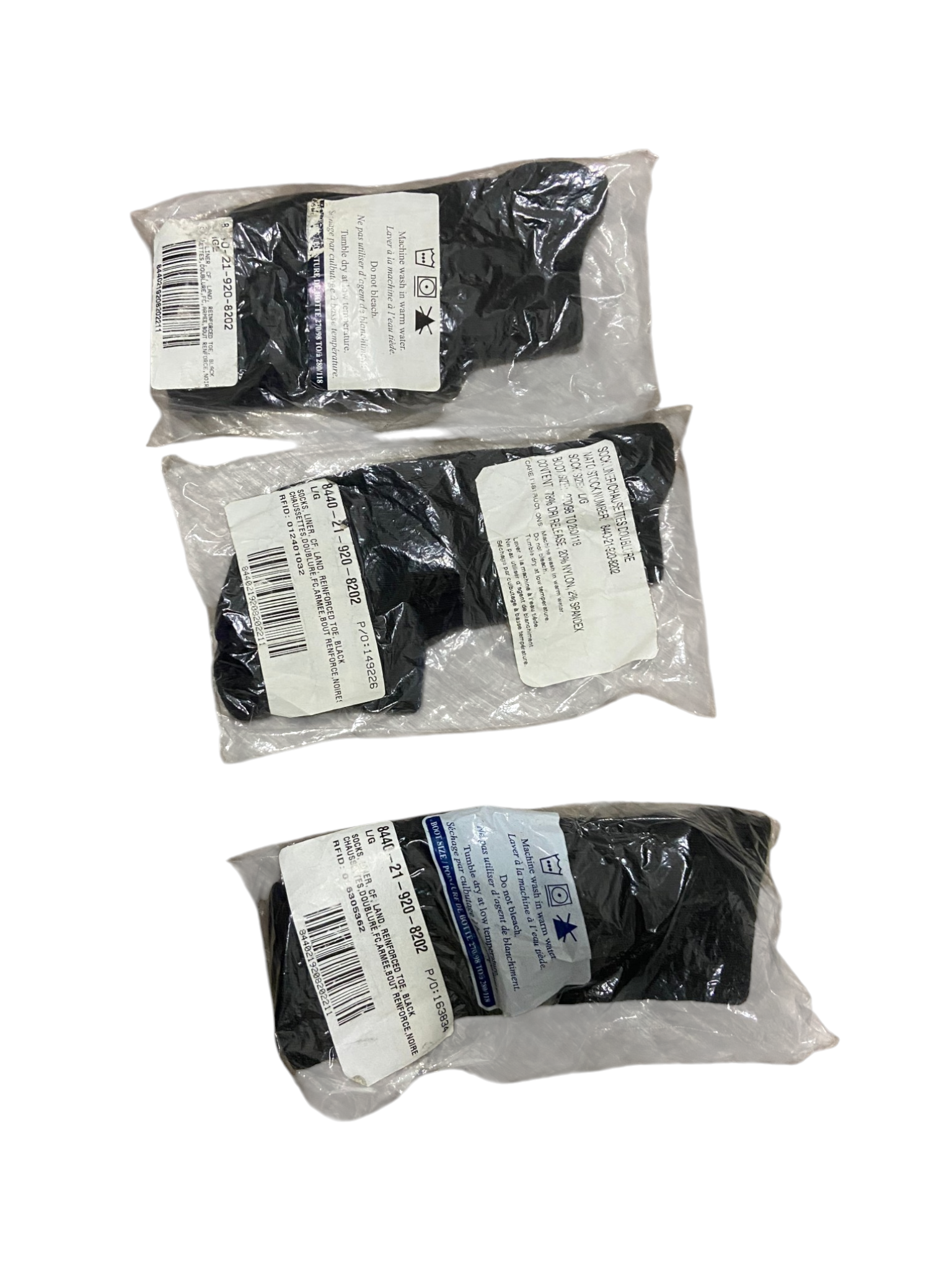 Canadian Armed Forces Black Socks Liner 3 Packs - Large