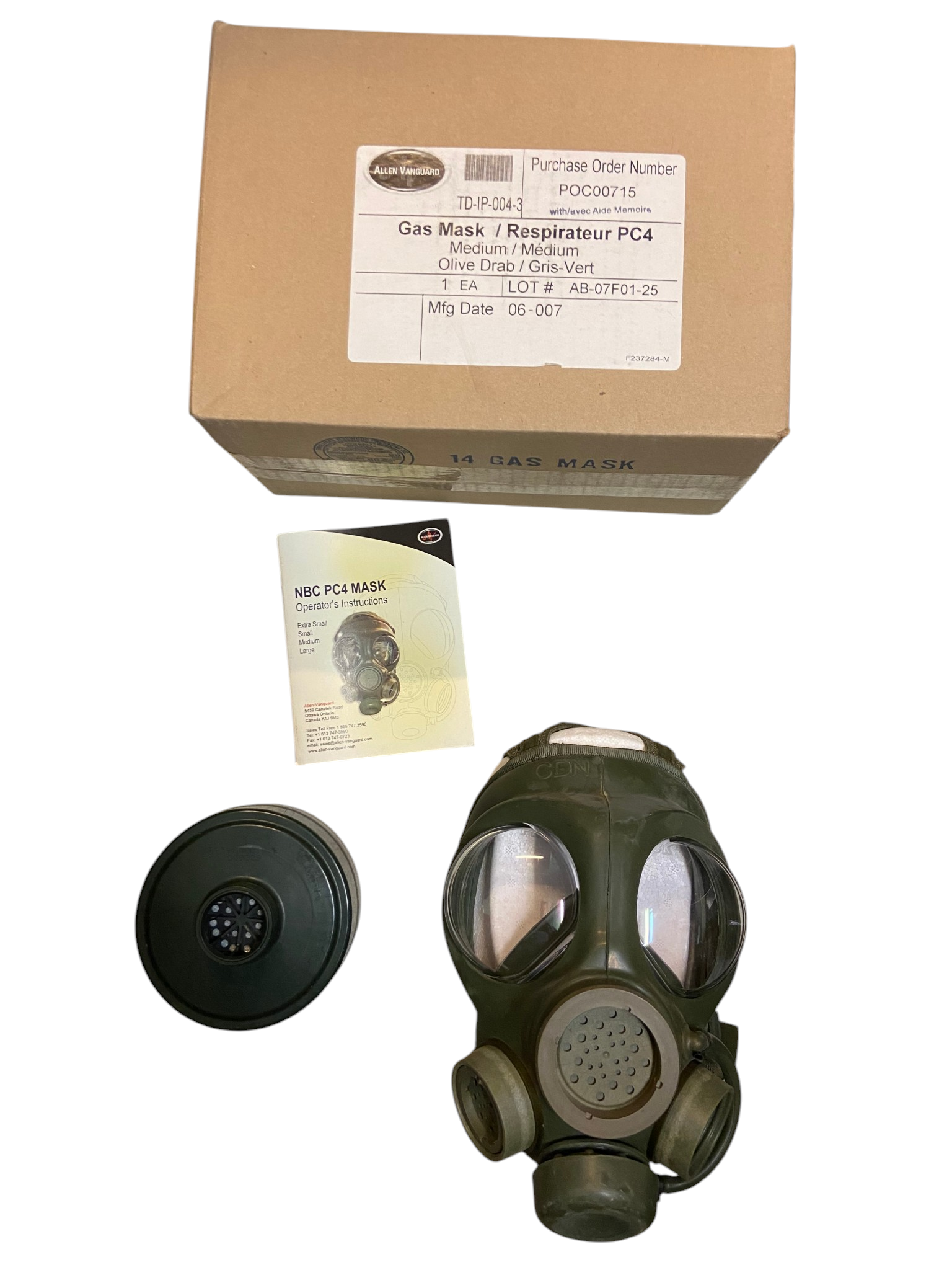 Canadian Armed Forces C-4 NBC Mask W/ Filter & Manual