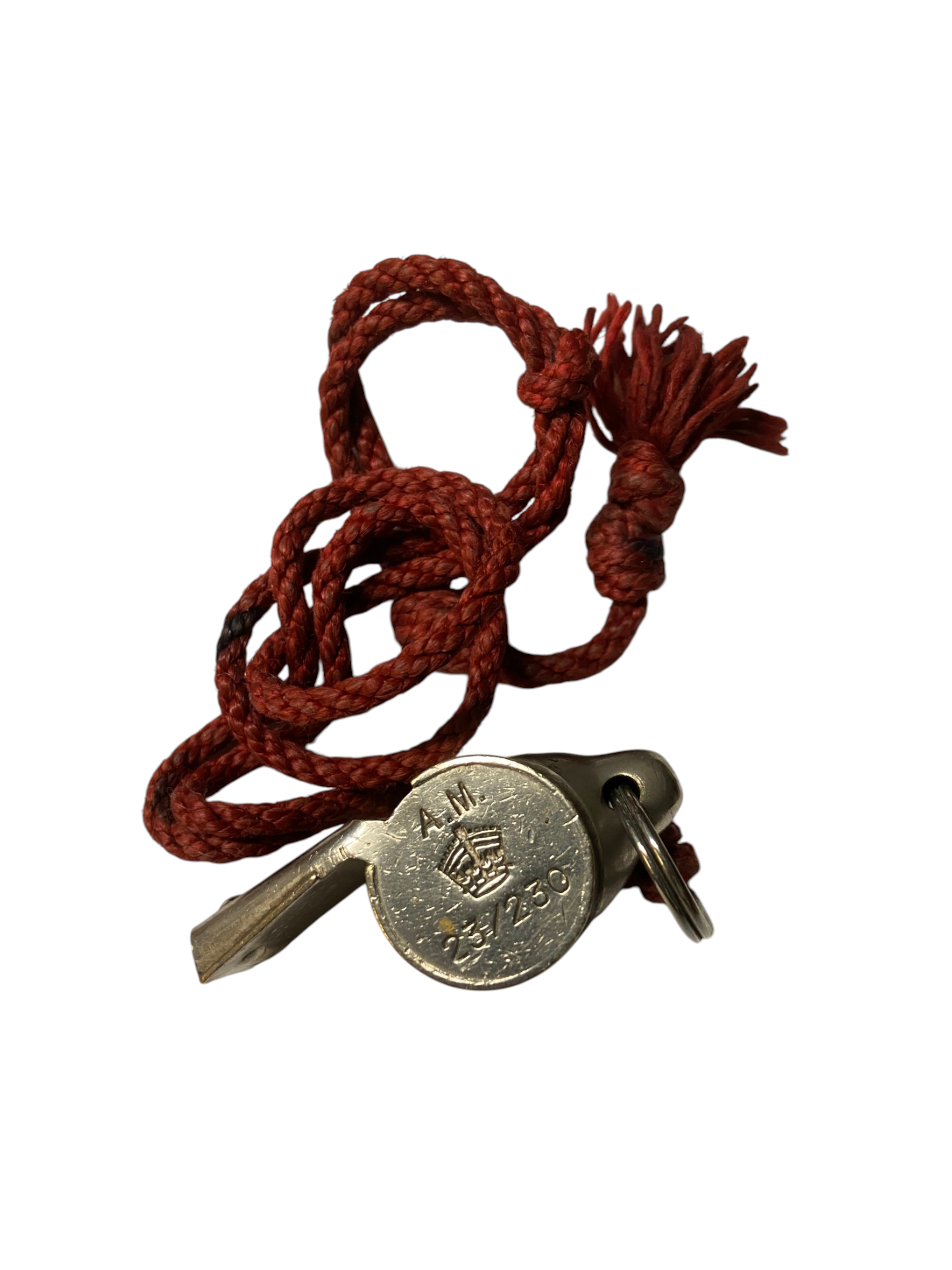 WW2 RCAF Air Ministry Stamped Ditching Whistle W/ Maroon Lanyard