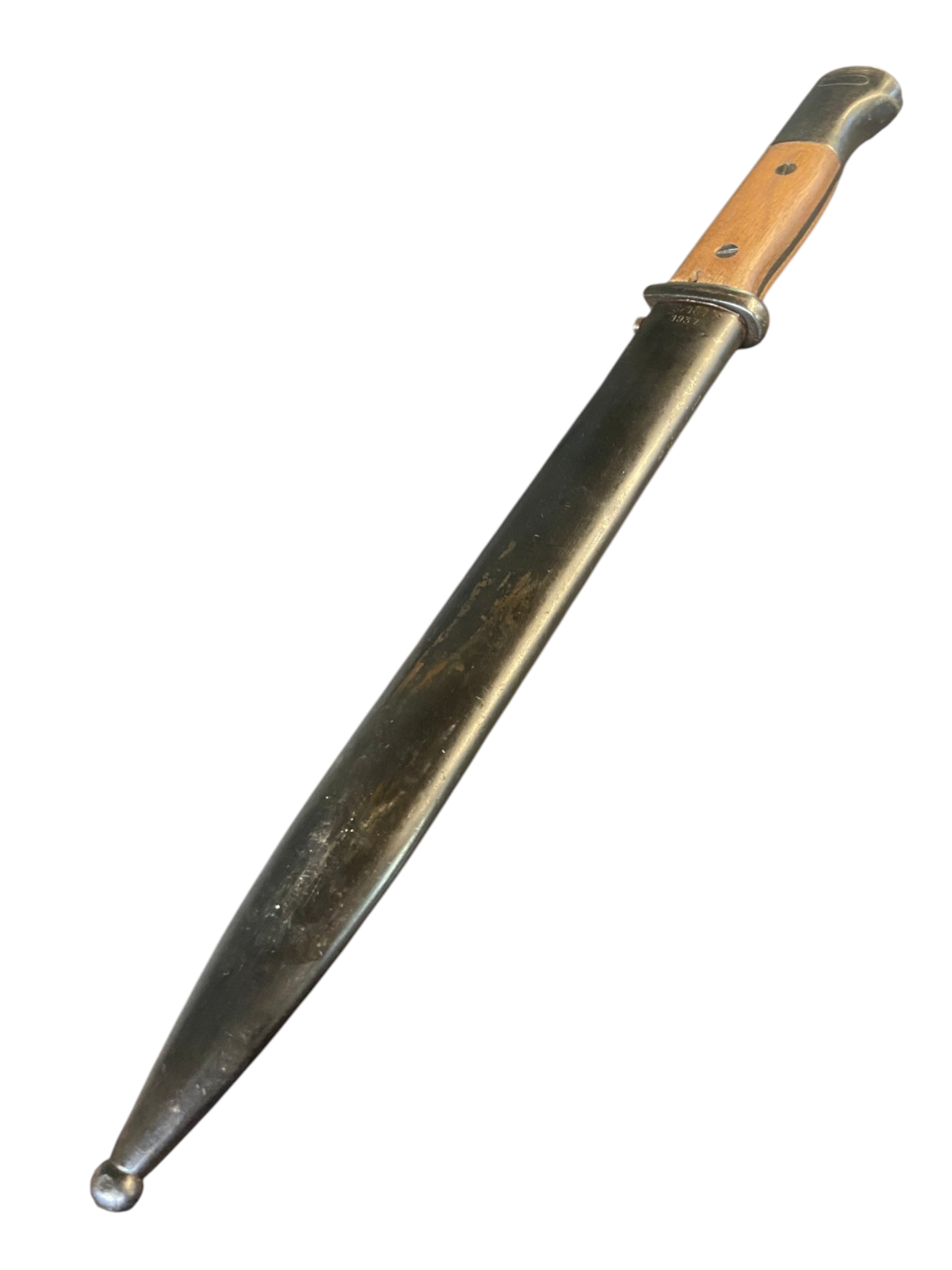 WW2 German Mauser 98K EuF Horster Wooden Grip Bayonet & Scabbard Dated 1937