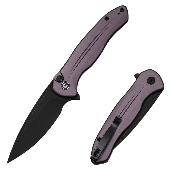 CIVIVI Kitefin Flipper Button Lock 14C28N Black - Aluminum Purple