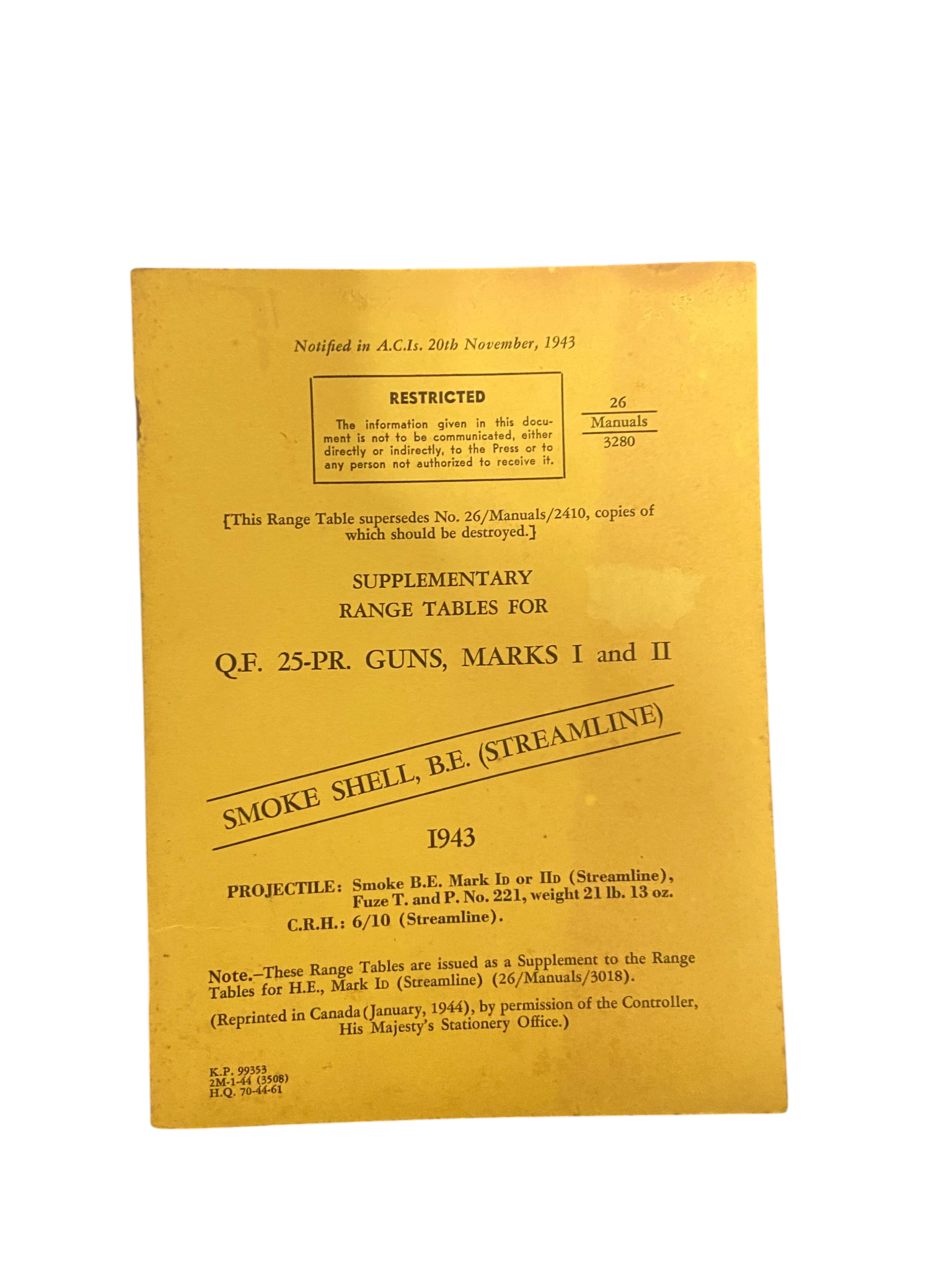 WW2 British/Canadian MK-1 & MK-2 25 QF-PR Artillery Howitzer Manual