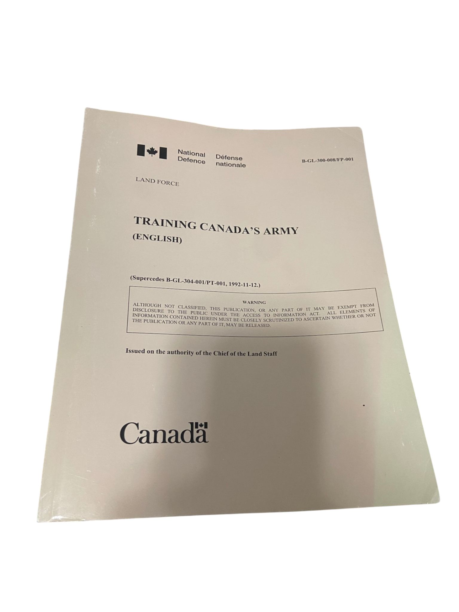 Canadian Armed Forces Army Training Manual - Dated 1992