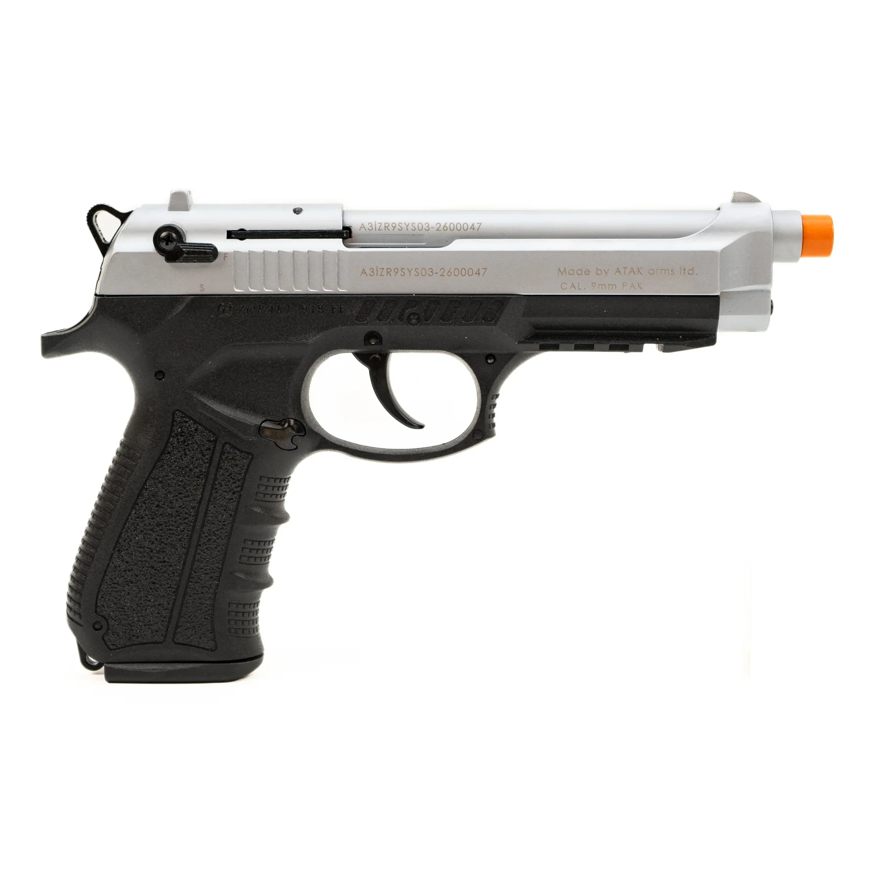 Zoraki Model 918-FF Semi-Automatic Front Firing Blank Pistol Chrome 9mm PAK