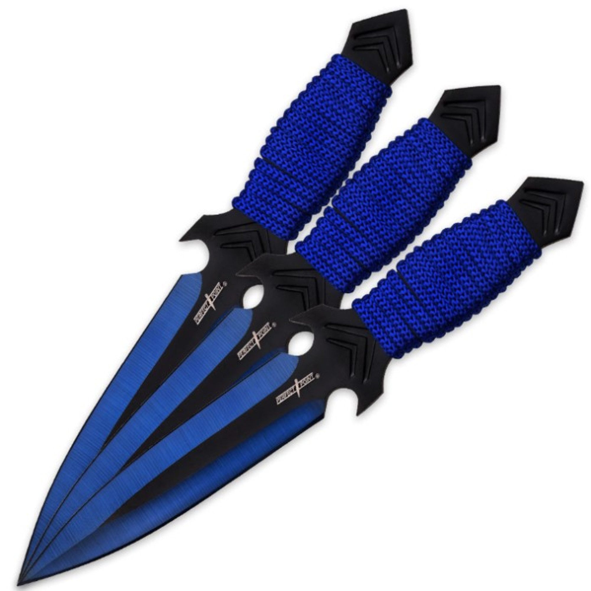 Perfect Point Two Tone Black & Blue Three Piece Throwing Knife Set w/Sheath