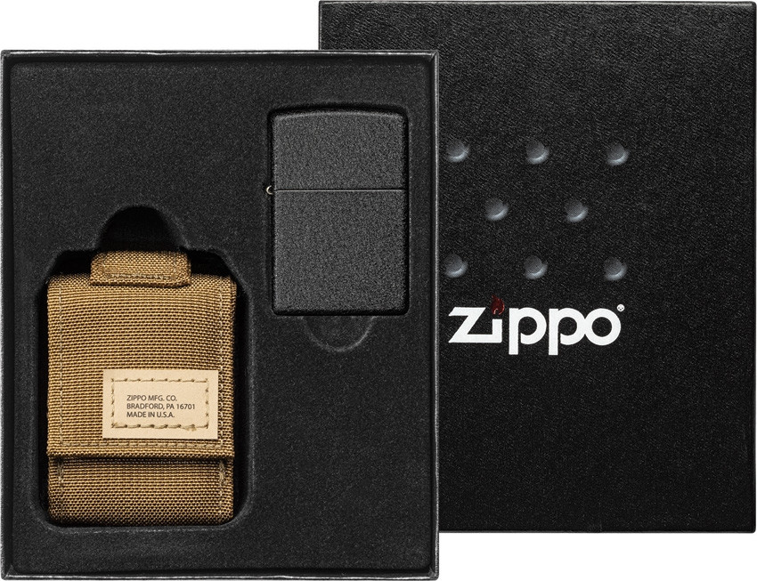 Zippo Black Crackle Lighter w/MOLLE Pouch - Coyote 