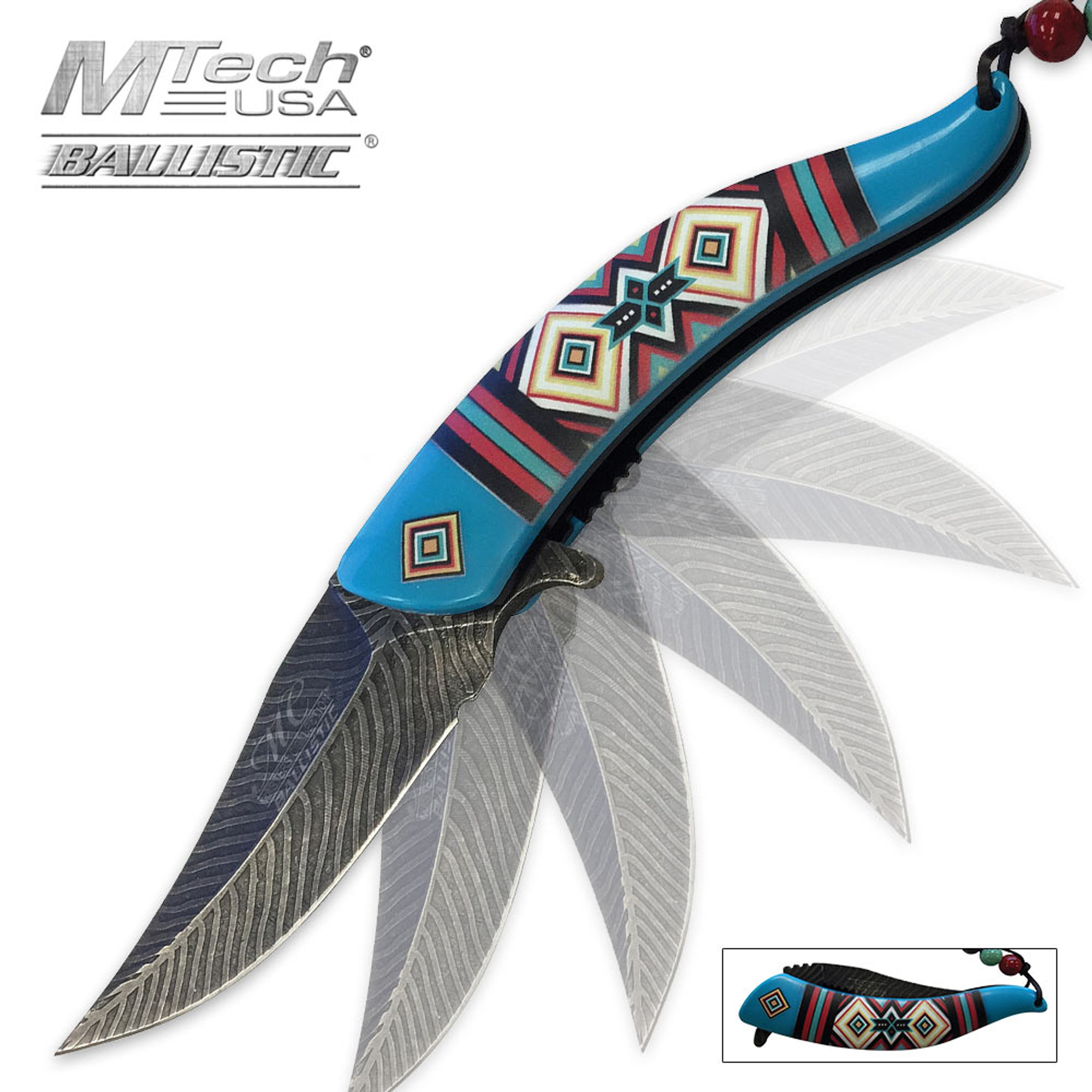 Indian Warrior Spring Assisted Pocket Knife Blue