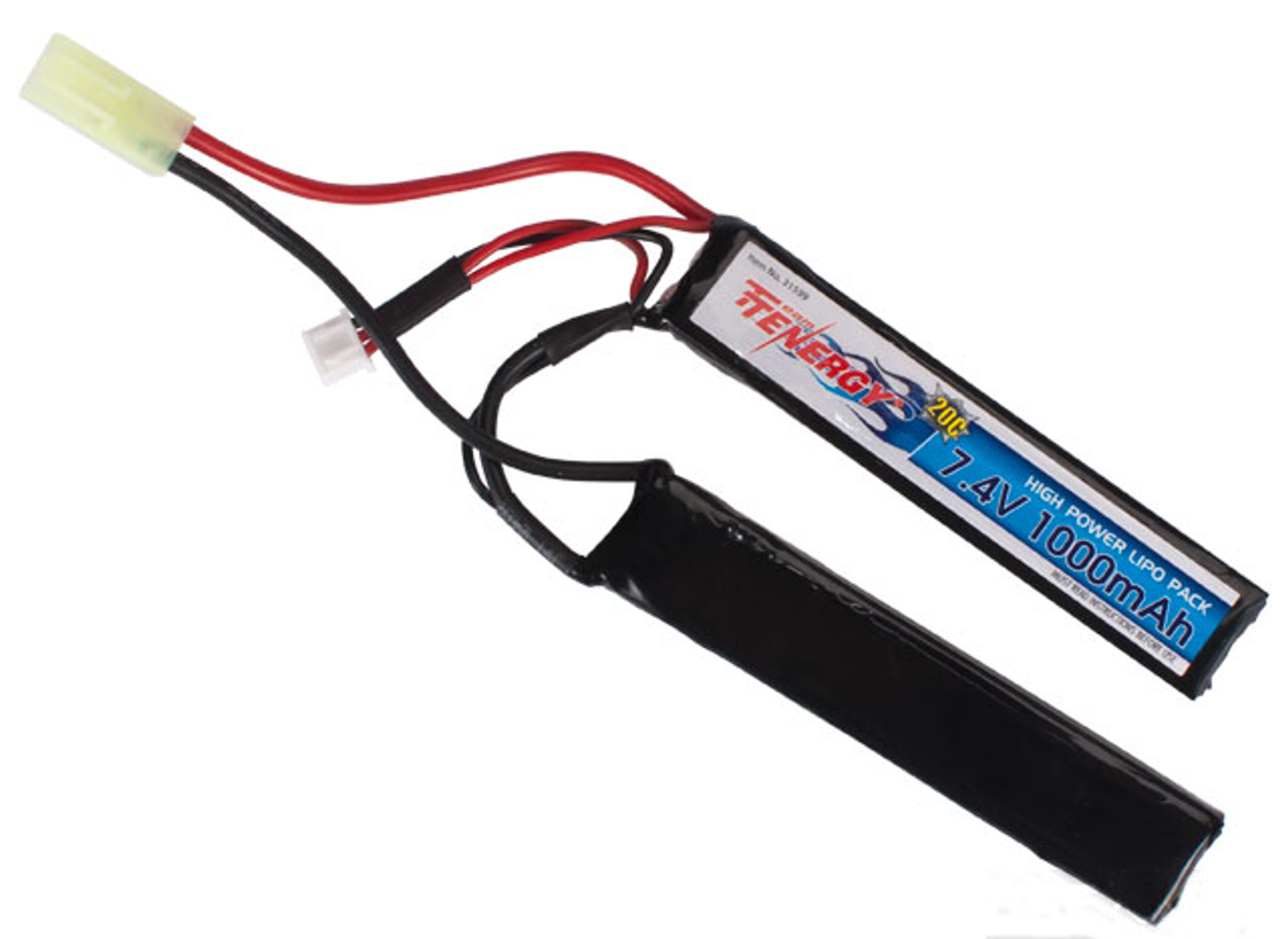 Tenergy 7.4v 1000mAh 20C Airsoft Li-po 2-Cell Nunchuck Battery