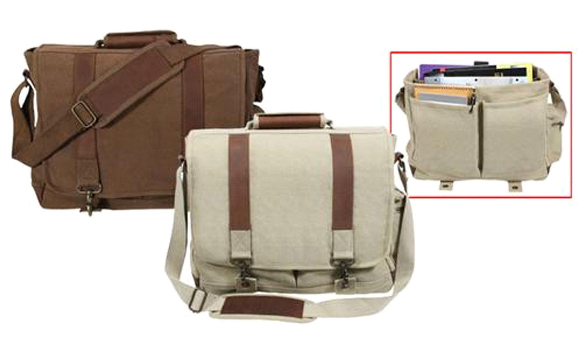 Rothco Vintage Canvas Pathfinder Laptop Bag With Leather Accents