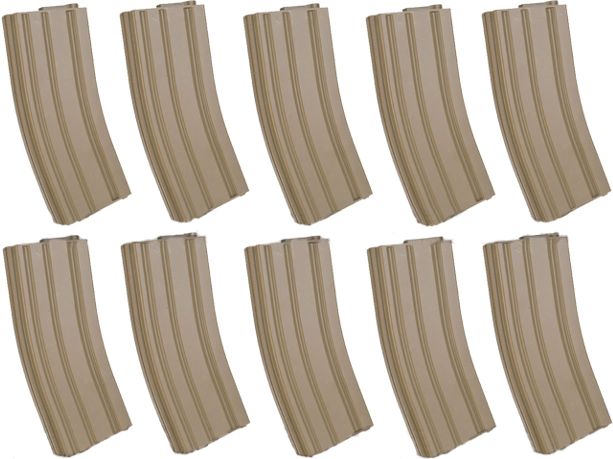 6mmProShop 140rd Midcap Magazine for M4 M16 Series Airsoft AEG Rifles (Color: Desert / Set of 10)