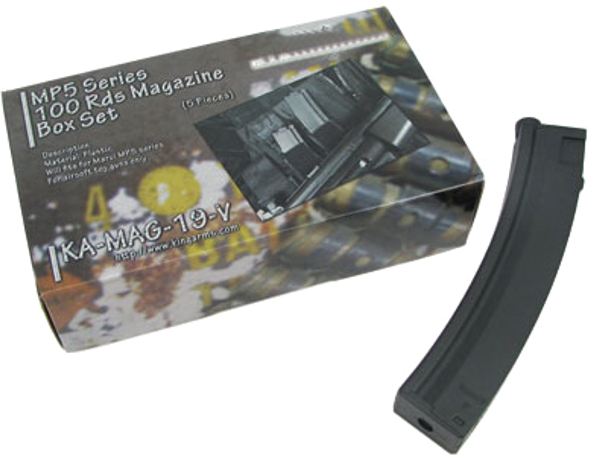 King Arms 100 Round Mid-Cap Magazine for MP5 Series AEGs (Package: Box of 5 )