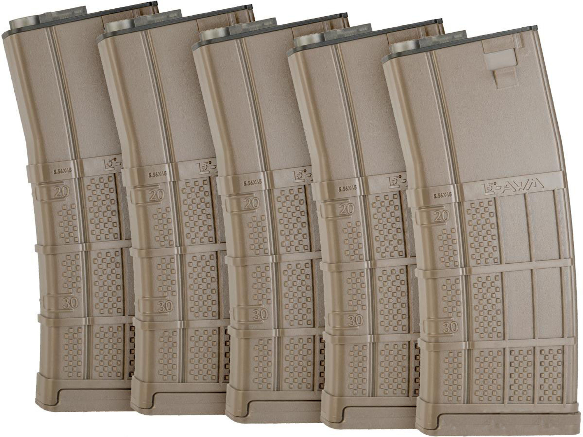 EMG 190rd Lancer Systems Licensed L5 AWM Airsoft Mid-Cap Magazines (Color: Dark Earth / Pack of 5)