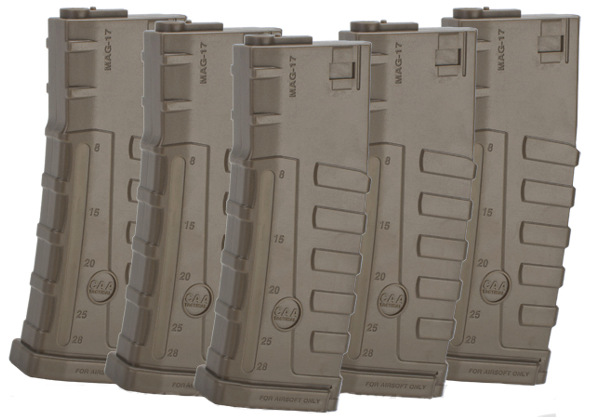 Command Arms CAA Licensed 140rd Mid-Cap Magazine for M4 M16 AEG by King Arms - Dark Earth (5 pack)