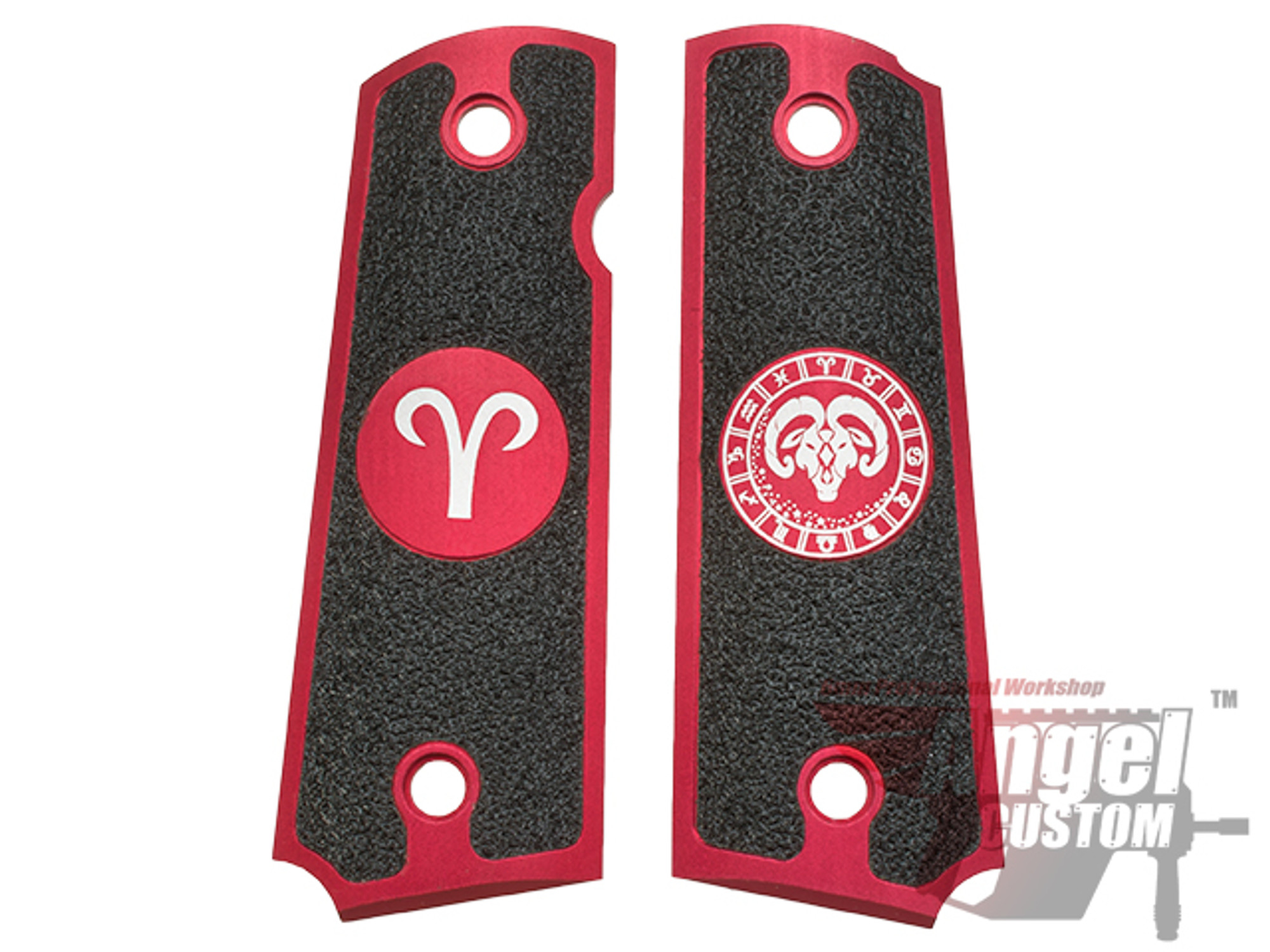 Angel Custom CNC Machined Tac-Glove "Zodiac" Grips for Tokyo Marui/KWA/Western Arms 1911 Series Airsoft Pistols - Aries (Red)
