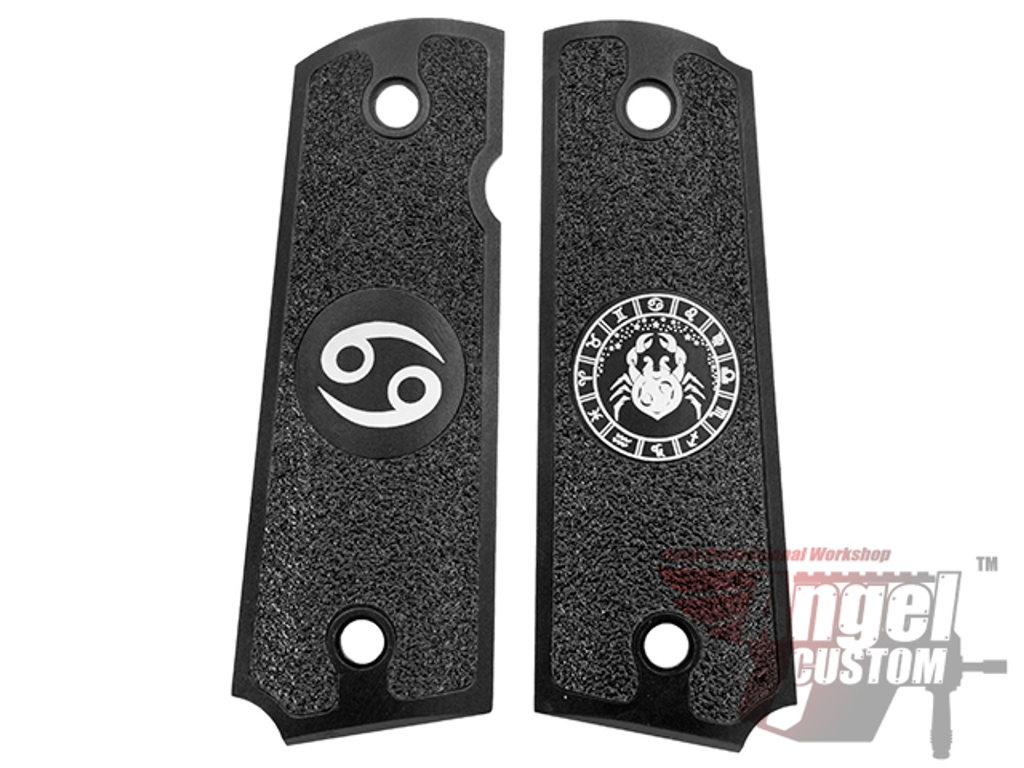Angel Custom CNC Machined Tac-Glove "Zodiac" Grips for Tokyo Marui/KWA/Western Arms 1911 Series Airsoft Pistols - Cancer (Black)