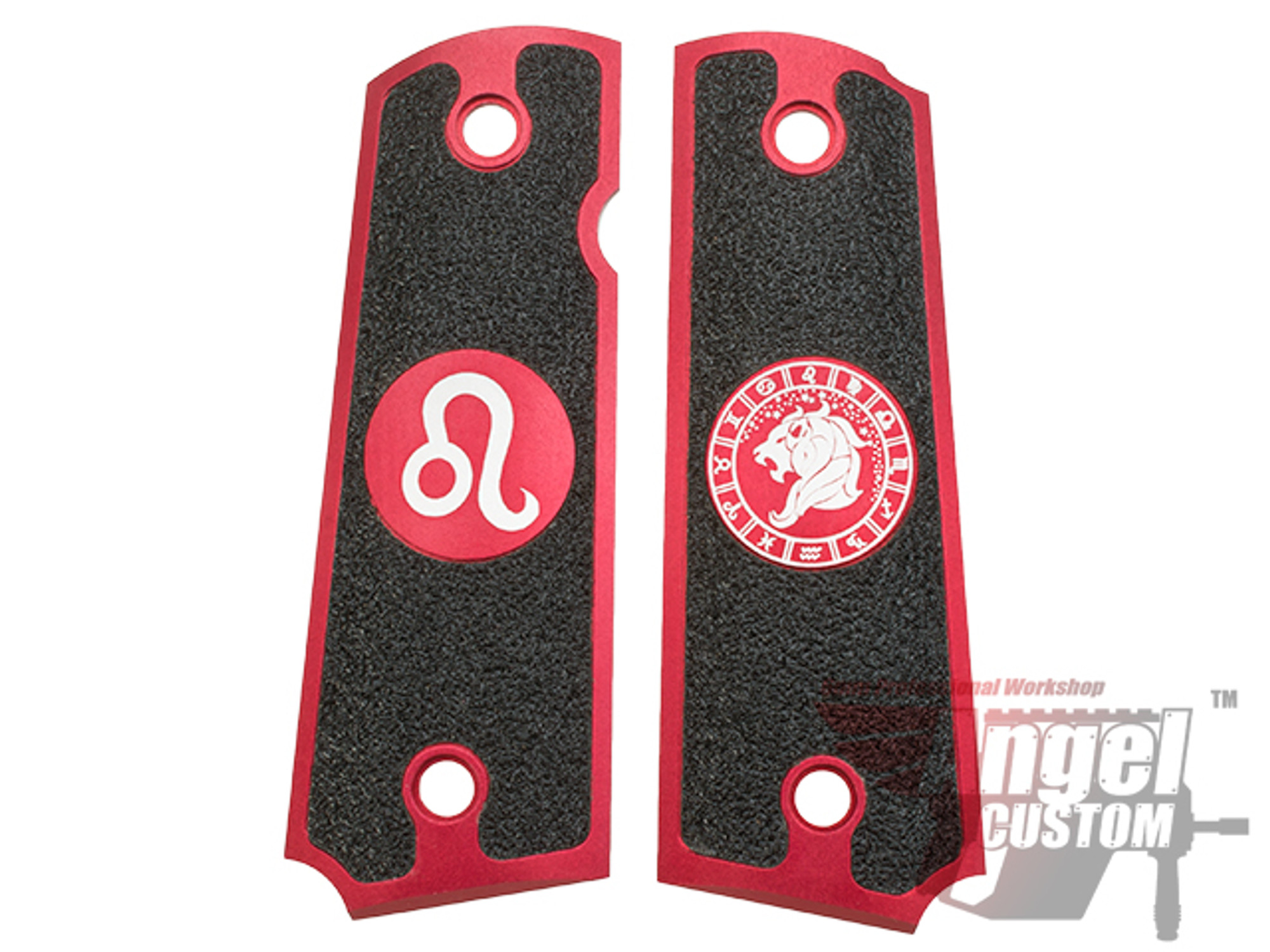 Angel Custom CNC Machined Tac-Glove "Zodiac" Grips for Tokyo Marui/KWA/Western Arms 1911 Series Airsoft Pistols - Leo (Red)