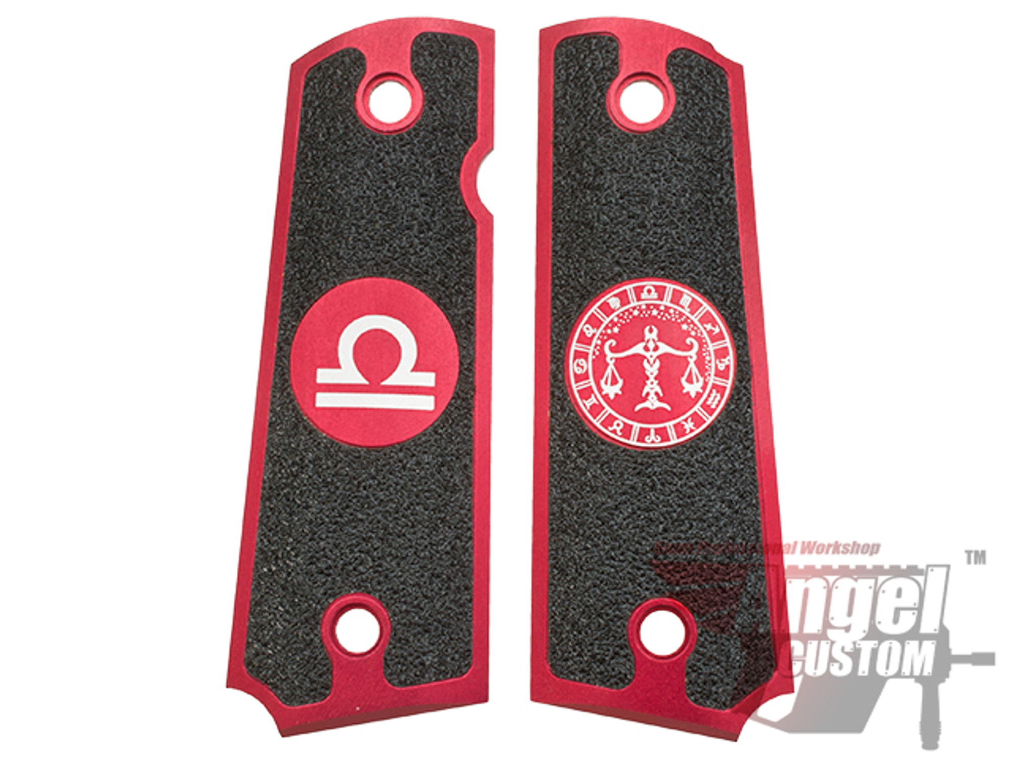 Angel Custom CNC Machined Tac-Glove "Zodiac" Grips for Tokyo Marui/KWA/Western Arms 1911 Series Airsoft Pistols - Libra (Red)