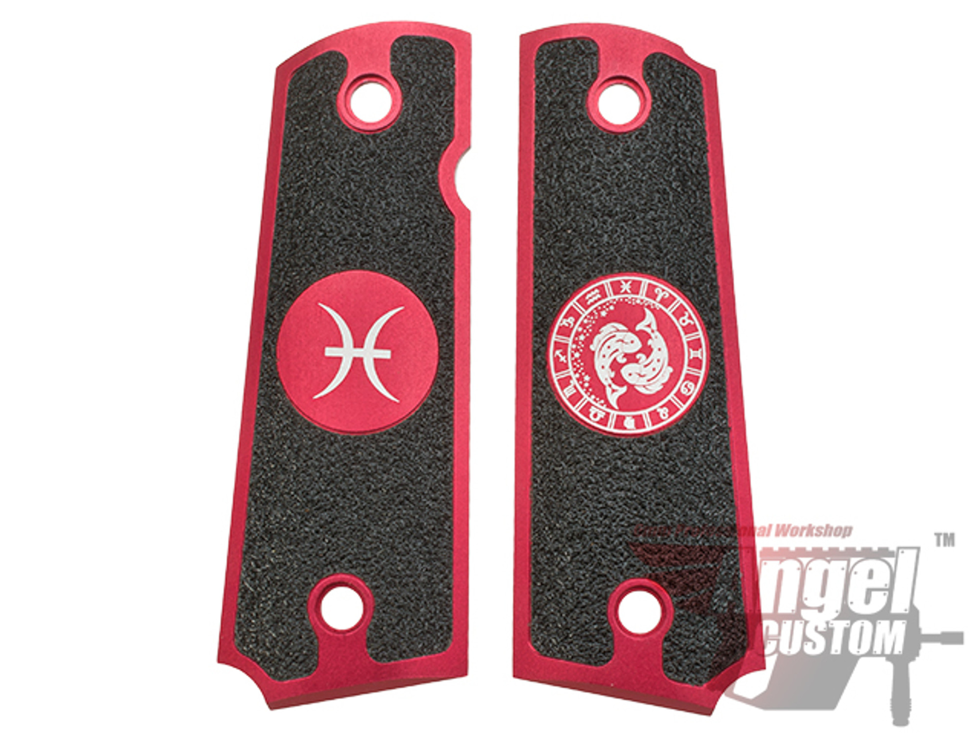 Angel Custom CNC Machined Tac-Glove "Zodiac" Grips for Tokyo Marui/KWA/Western Arms 1911 Series Airsoft Pistols - Pisces (Red)