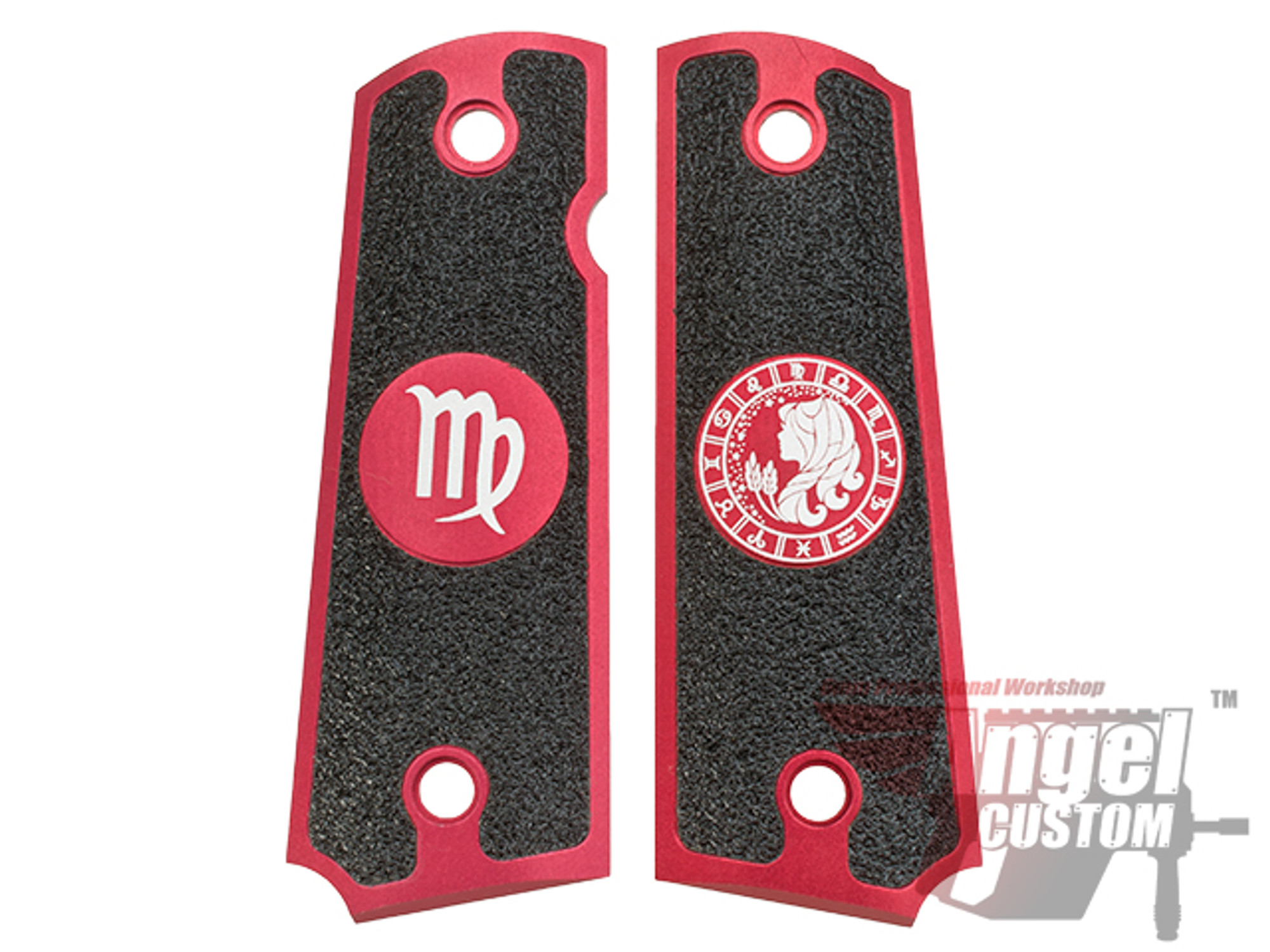 Angel Custom CNC Machined Tac-Glove "Zodiac" Grips for Tokyo Marui/KWA/Western Arms 1911 Series Airsoft Pistols - Virgo (Red)