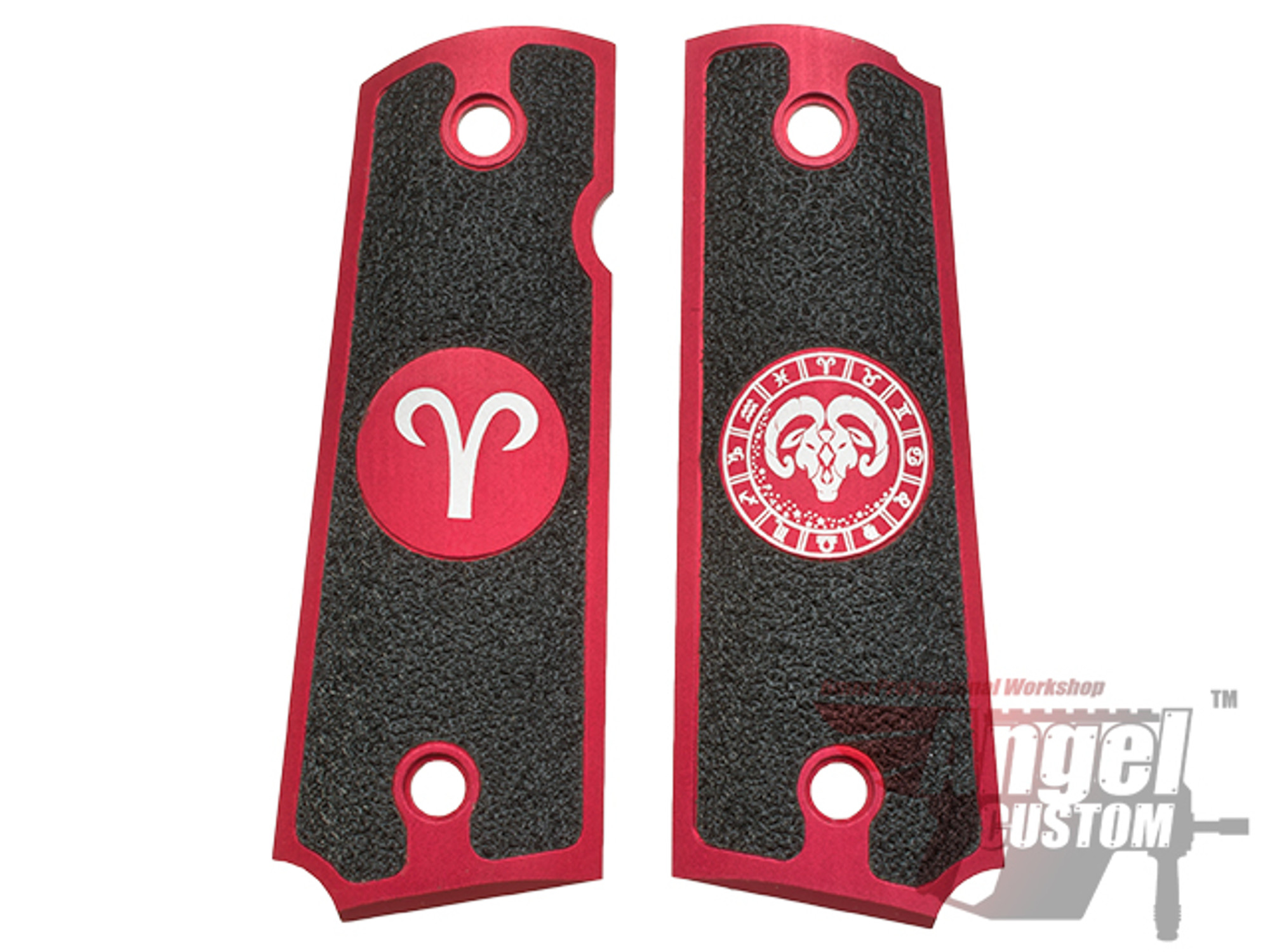 Angel Custom CNC Machined Tac-Glove "Zodiac" Grips for WE-Tech 1911 Series Airsoft Pistols - Aries (Red)