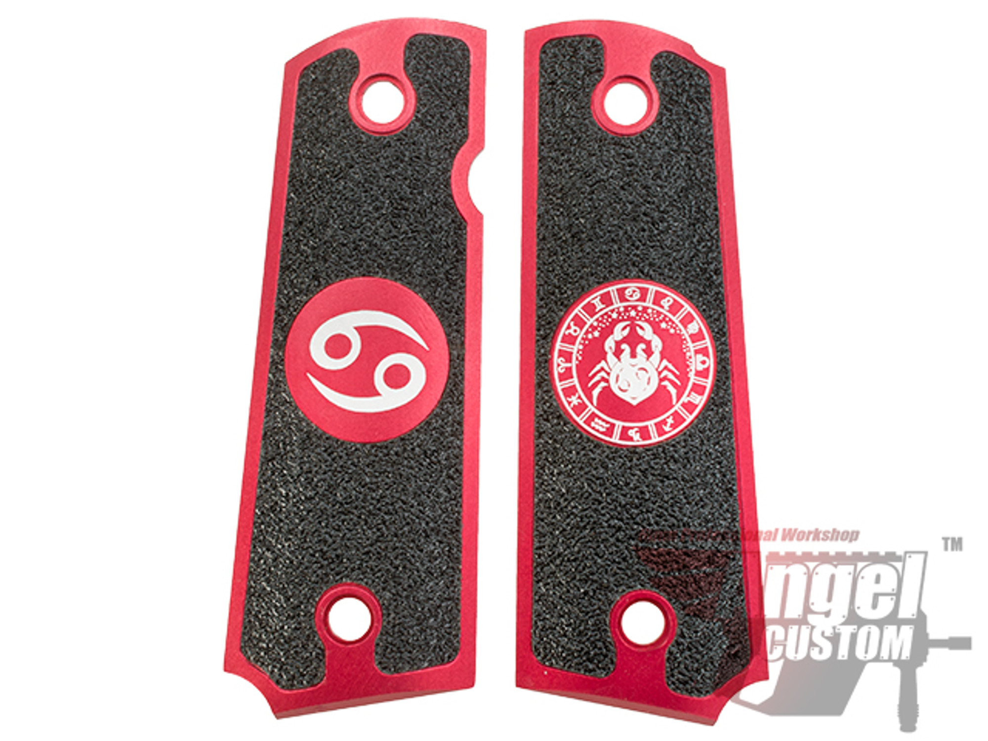 Angel Custom CNC Machined Tac-Glove "Zodiac" Grips for WE-Tech 1911 Series Airsoft Pistols - Cancer (Red)