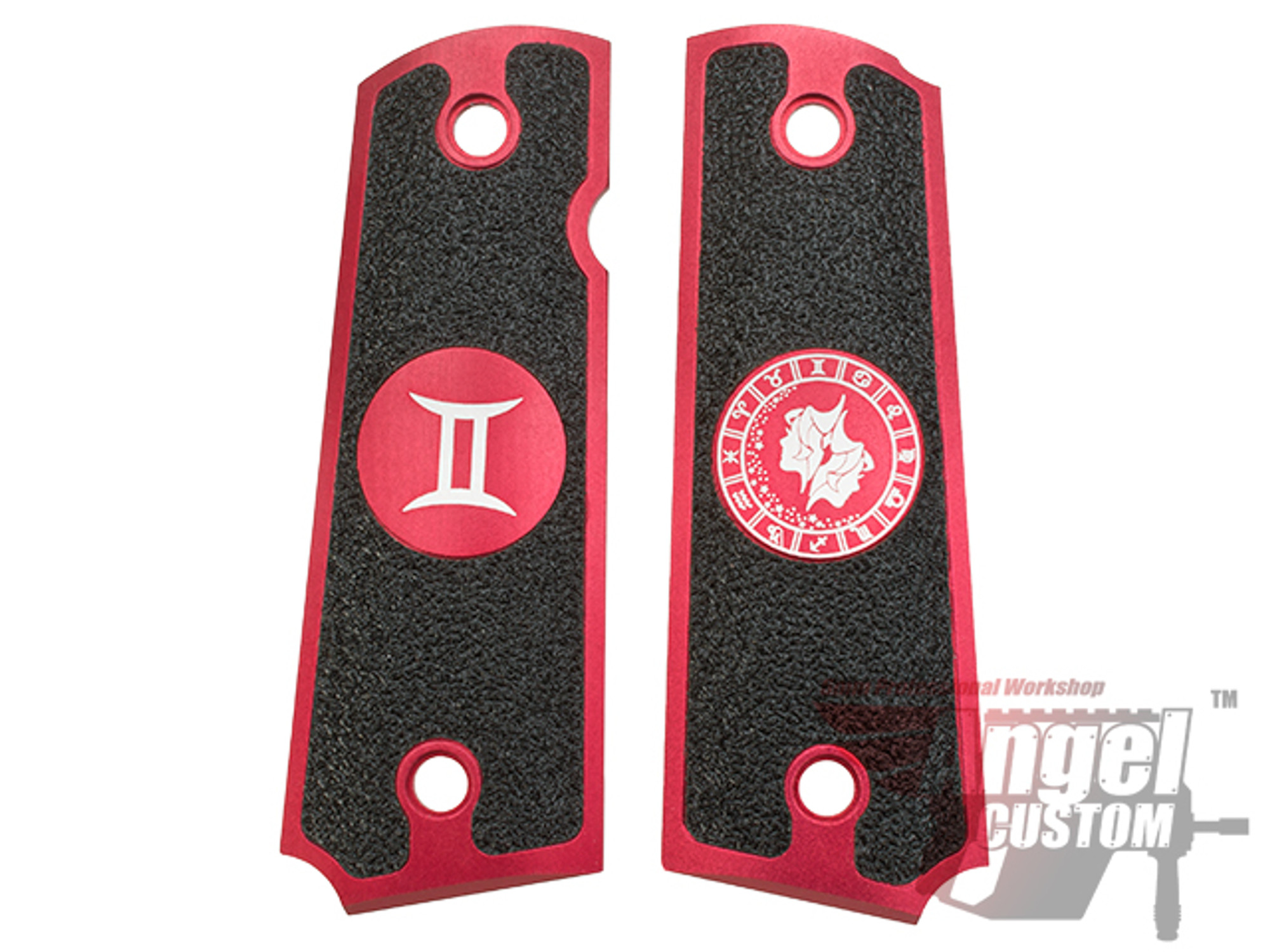 Angel Custom CNC Machined Tac-Glove "Zodiac" Grips for WE-Tech 1911 Series Airsoft Pistols - Gemini (Red)