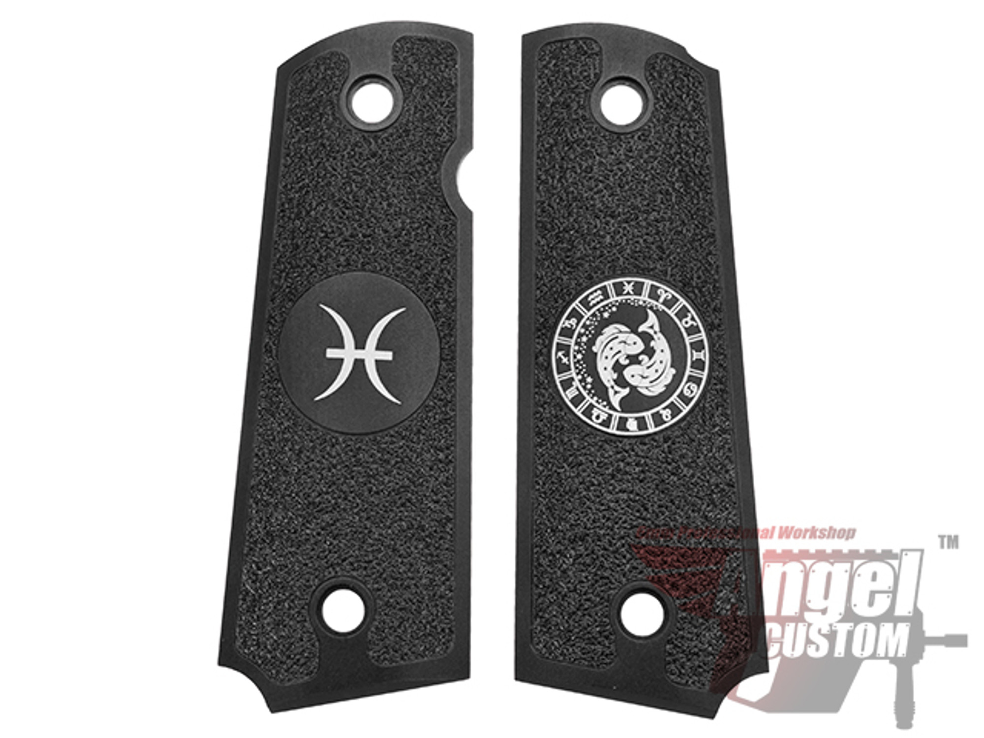 Angel Custom CNC Machined Tac-Glove "Zodiac" Grips for WE-Tech 1911 Series Airsoft Pistols - Pisces (Black)