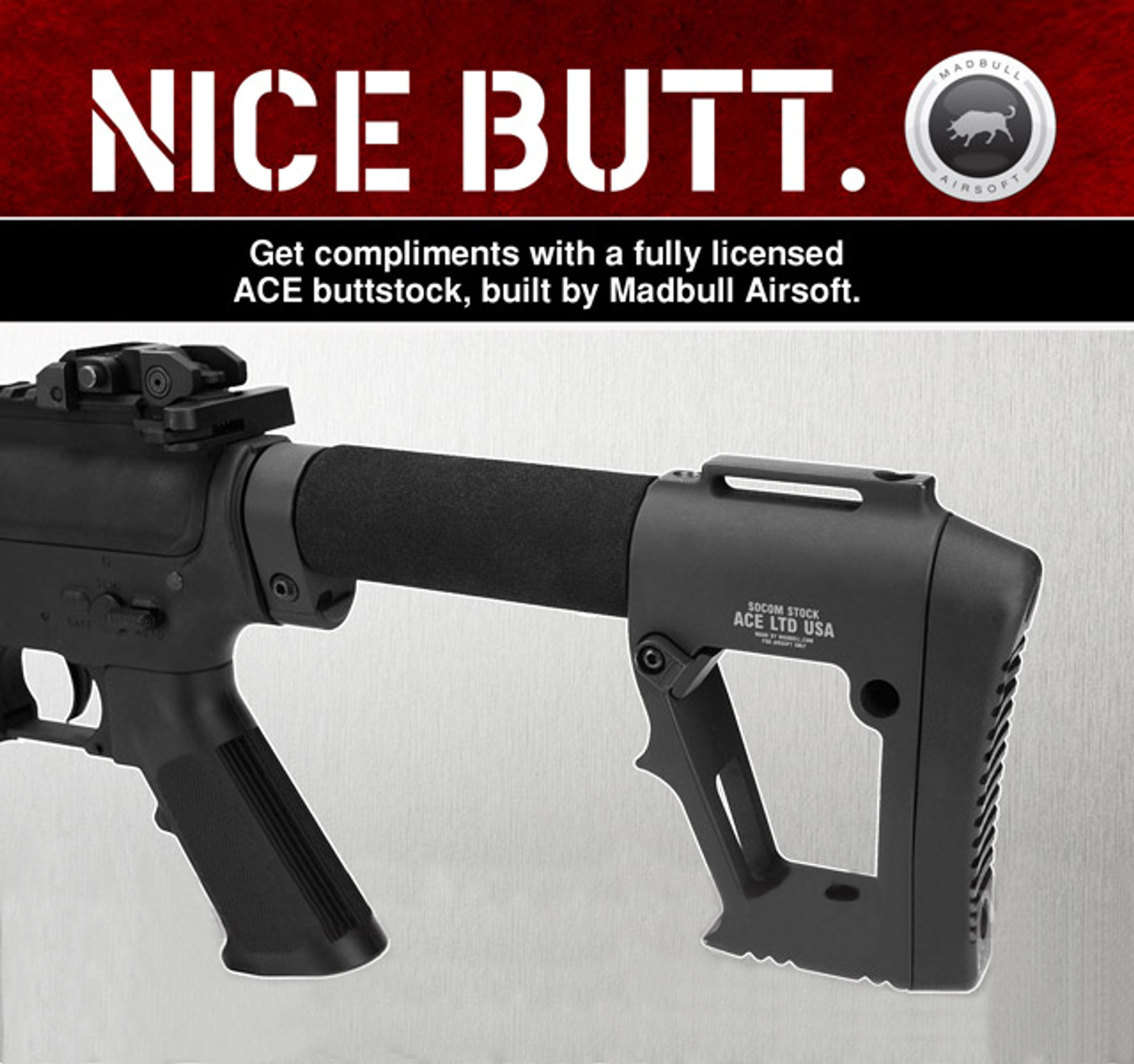 Mad Bull ACE Licensed Sopmod Stock for M4 / M16 Series Airsoft AEG