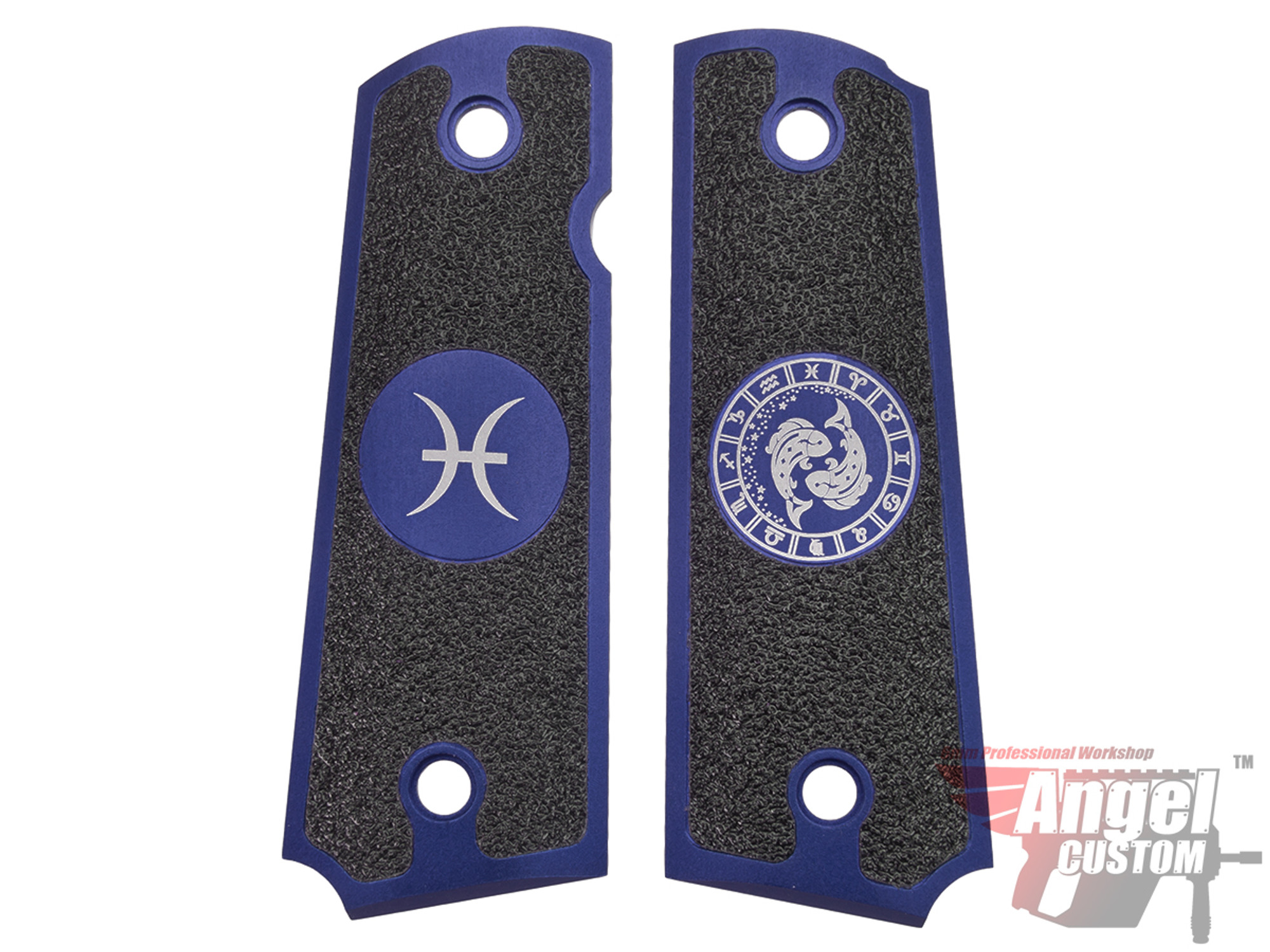 Angel Custom CNC Machined Tac-Glove "Zodiac" Grips for Tokyo Marui/KWA/Western Arms 1911 Series Airsoft Pistols - Navy Blue (Sign: Pisces)