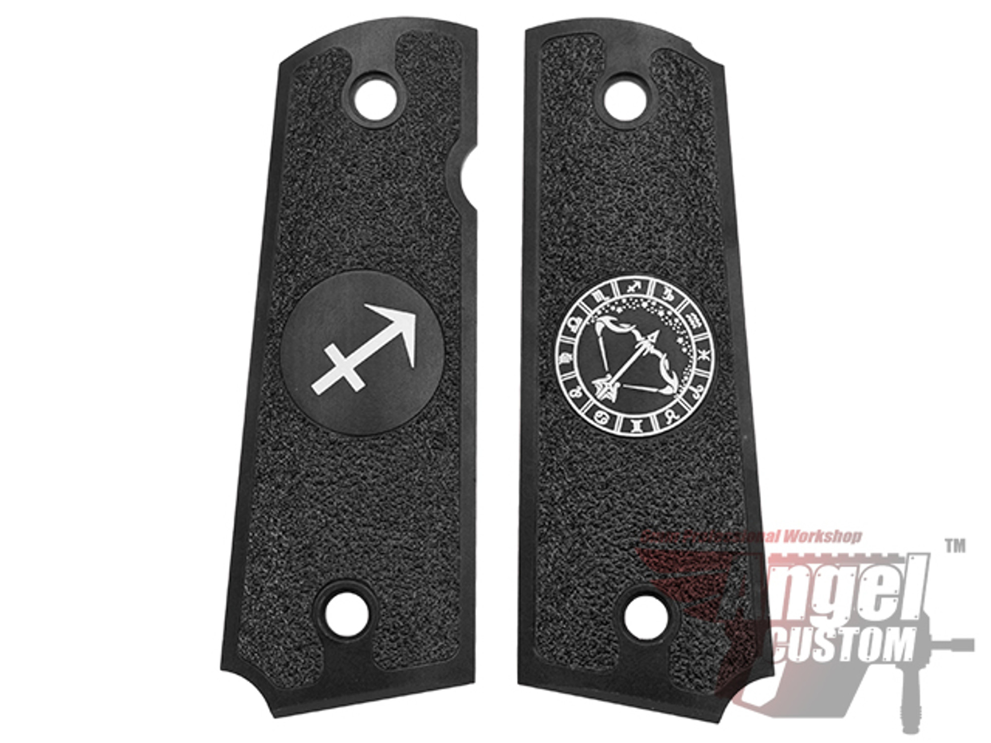 Angel Custom CNC Machined Tac-Glove "Zodiac" Grips for WE-Tech 1911 Series Airsoft Pistols - Black (Sign: Sagittarius)