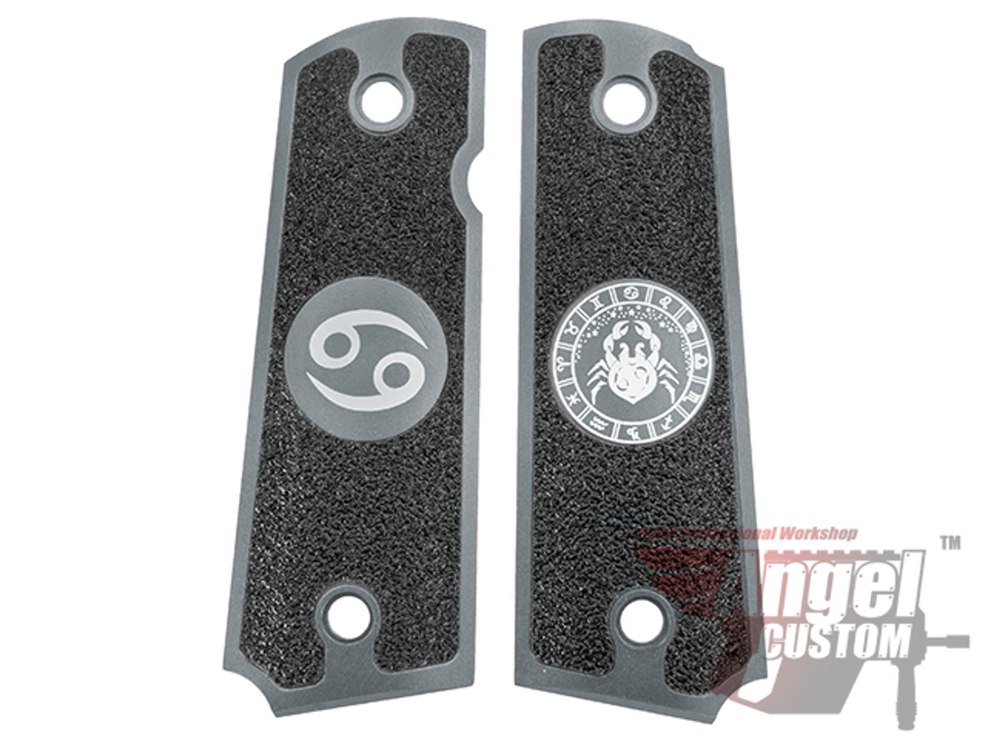 Angel Custom CNC Machined Tac-Glove "Zodiac" Grips for WE-Tech 1911 Series Airsoft Pistols - Dark Grey (Sign: Cancer)