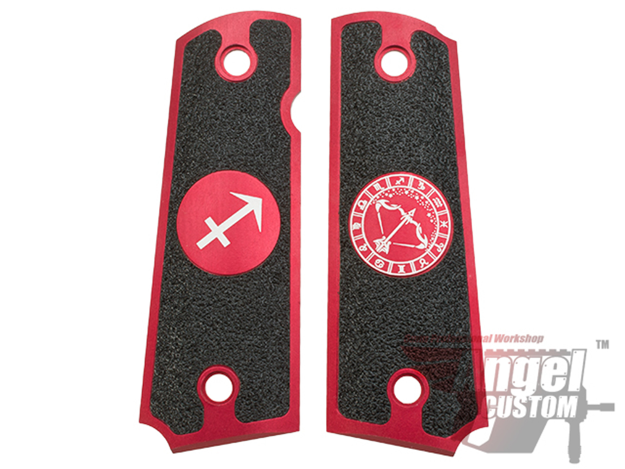 Angel Custom CNC Machined Tac-Glove "Zodiac" Grips for WE-Tech 1911 Series Airsoft Pistols - Red (Sign: Sagittarius)