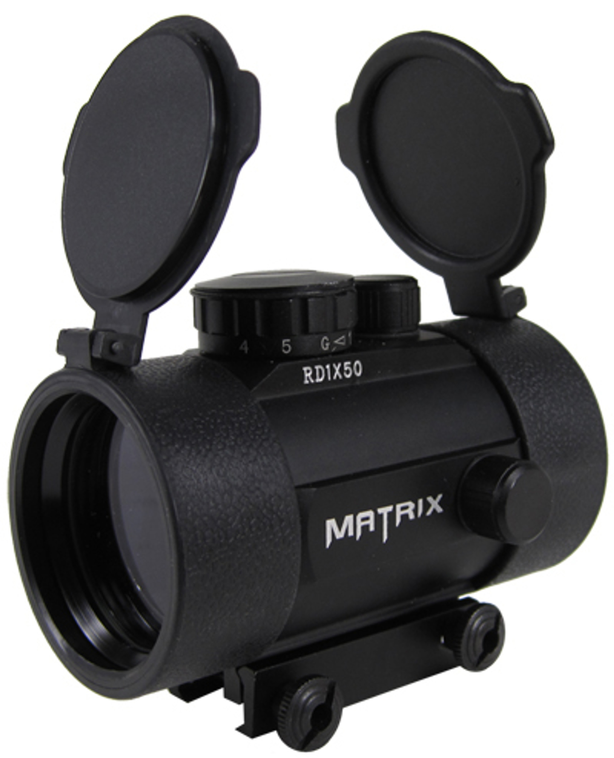 Matrix 1x50 Military Style Illuminated Red / Green Dot Sight Scope w/ QD Weaver Base & Flip-Up Lens Caps