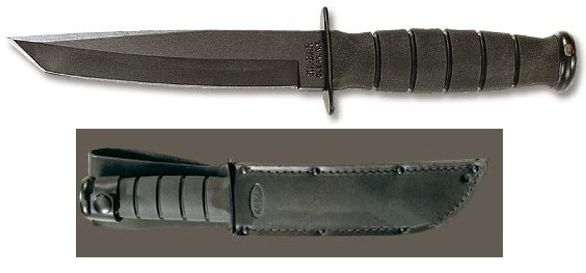 Ka-Bar 1254 Short Black Tanto w/Leather Sheath