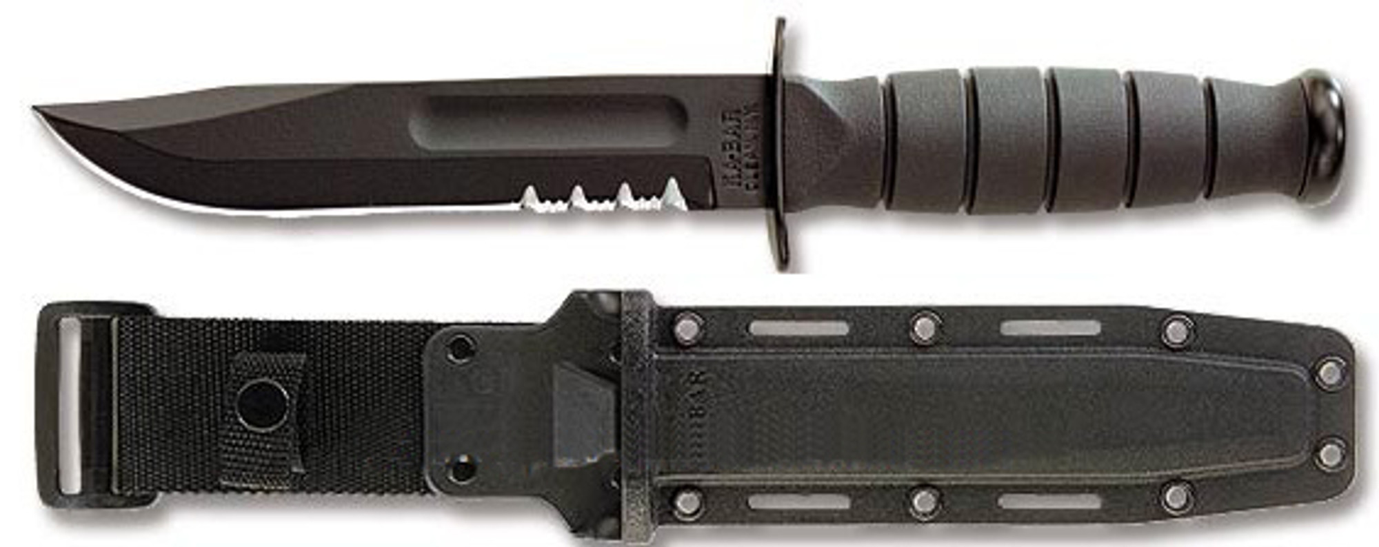 Ka-Bar 1259 Short Black w/ Serration, Hard Sheath