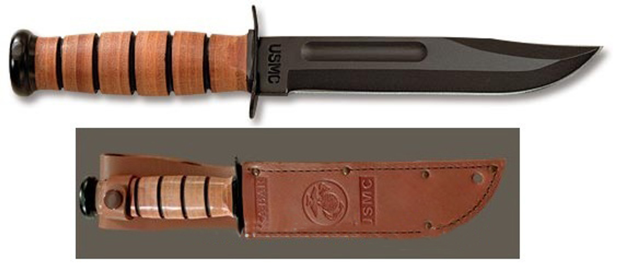 Ka-Bar 1217 U.S.M.C. Straight Edge Knife W/ Leather Sheath