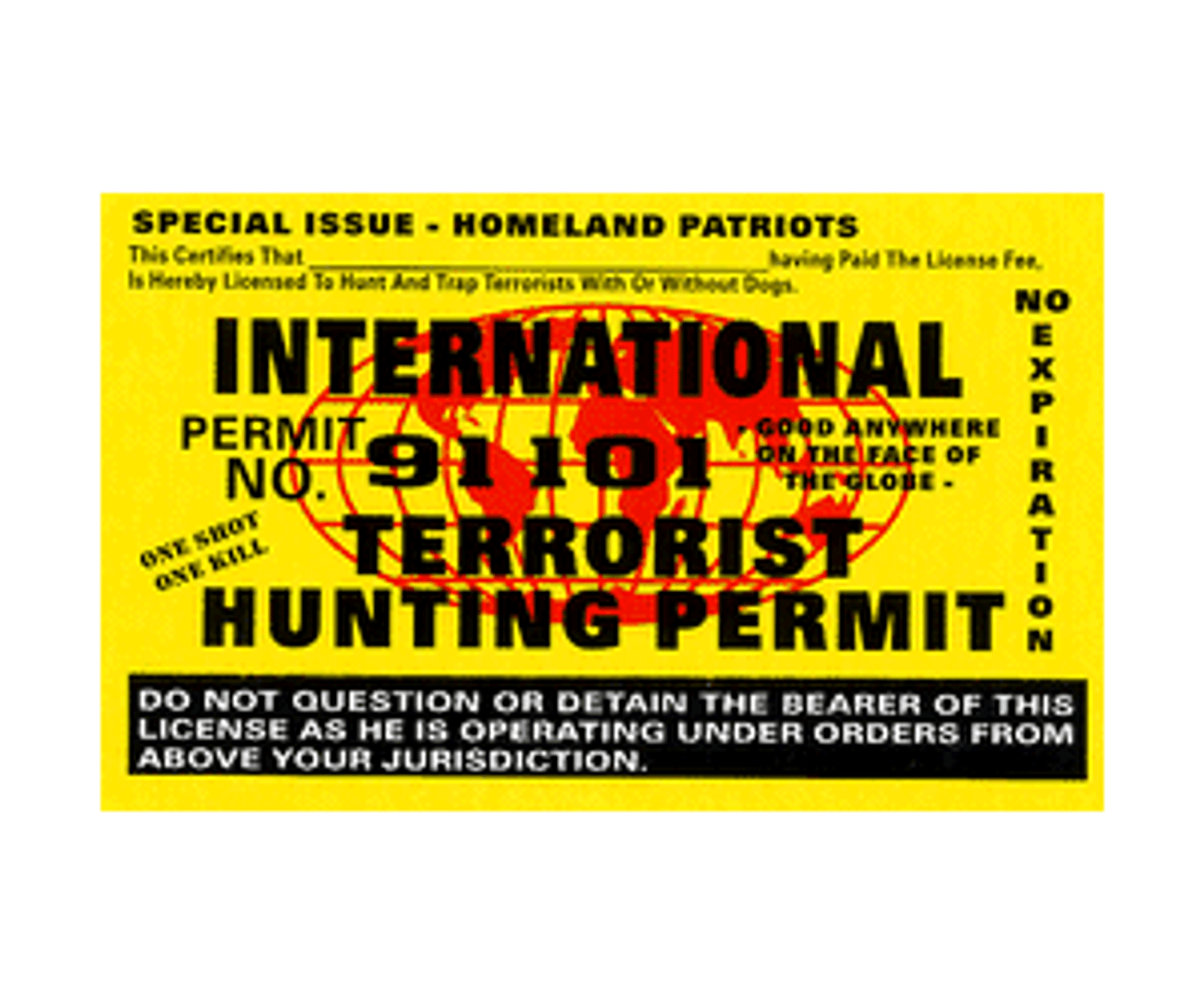 Bumper Sticker - Terrorist Hunting Permit