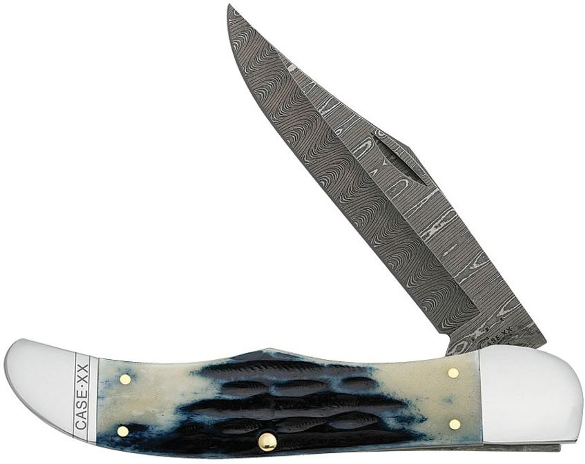 Case 10838 Folding Hunter Damascus Mediterranean Jigged Bone