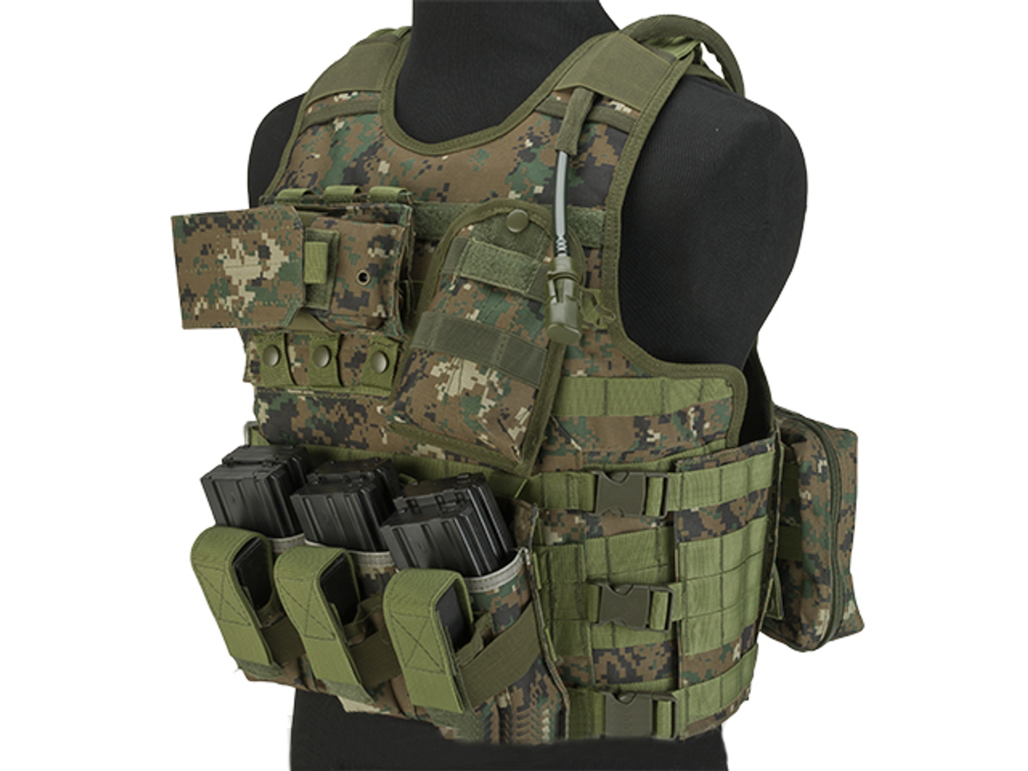 Matrix MEA Tactical Vest with M4 Magazine Pouches and Hydration Bladder - Digital Woodland