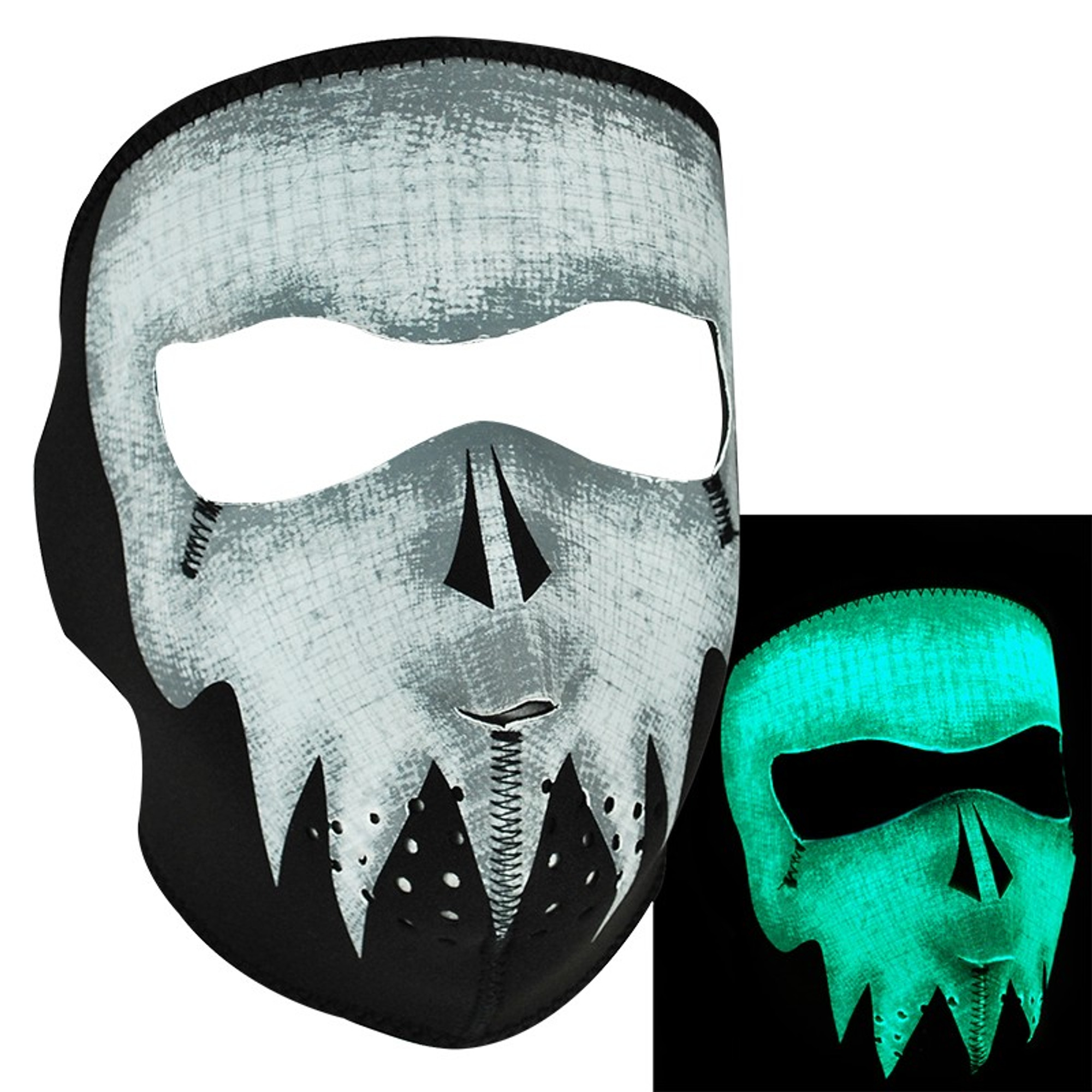 Zan Neoprene Glow-in-the-Dark Full Face Mask - Gray Skull
