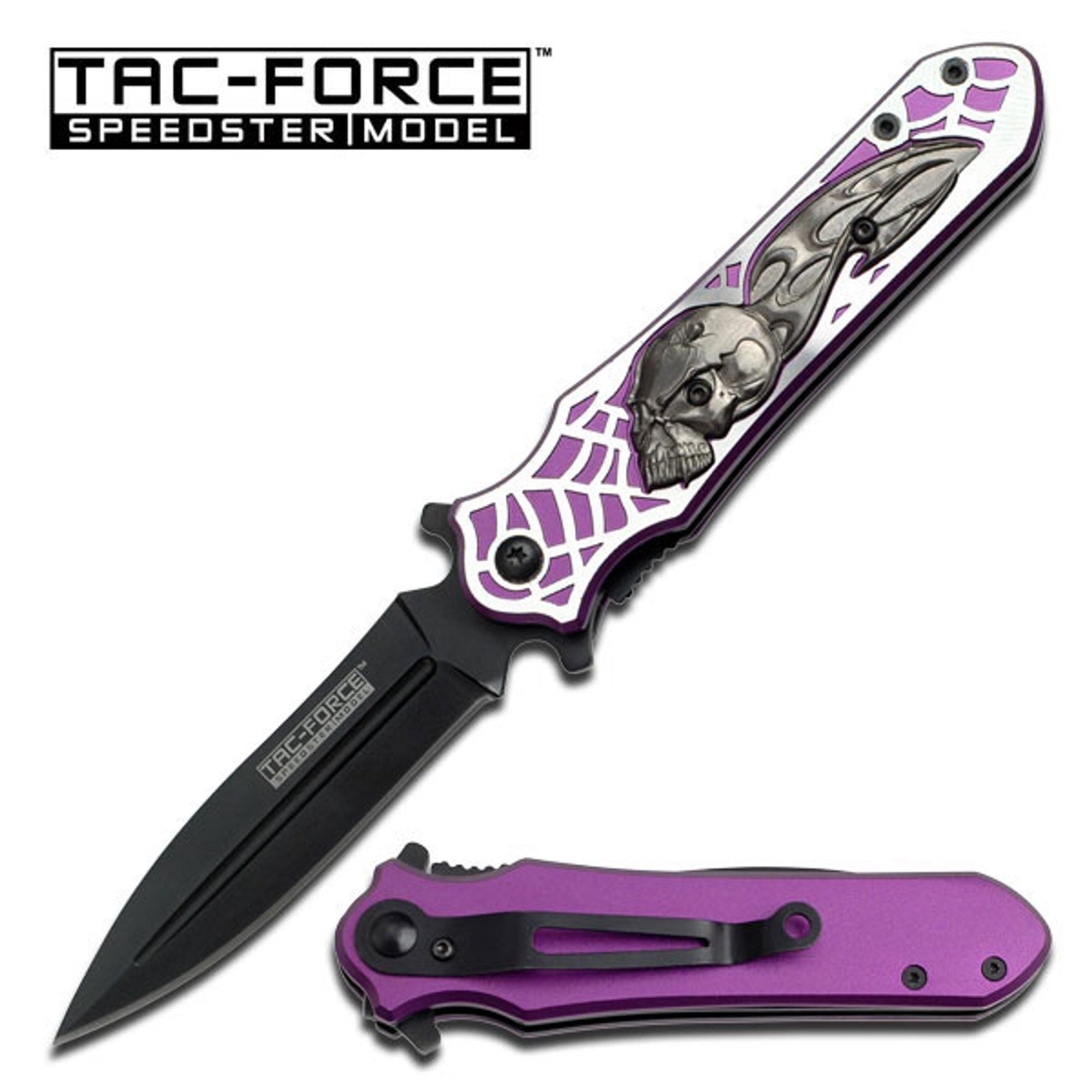 Tac Force TF780PE Purple Skull Assisted Open