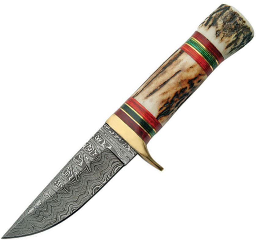 Damascus 1075 Stag Hunter w/ Leather Sheath