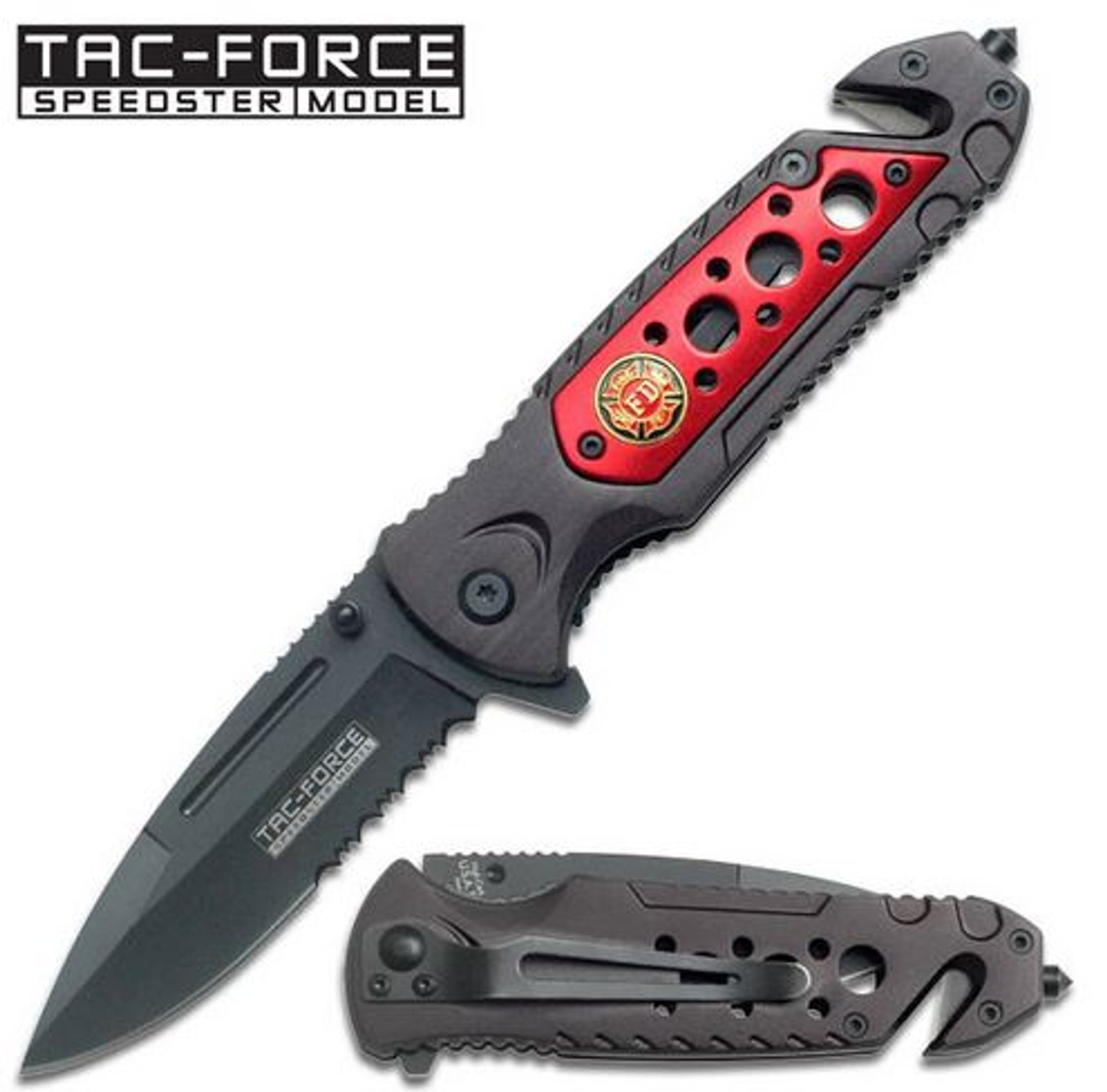 Tac Force TF637FD Fire Red Partially Serrated