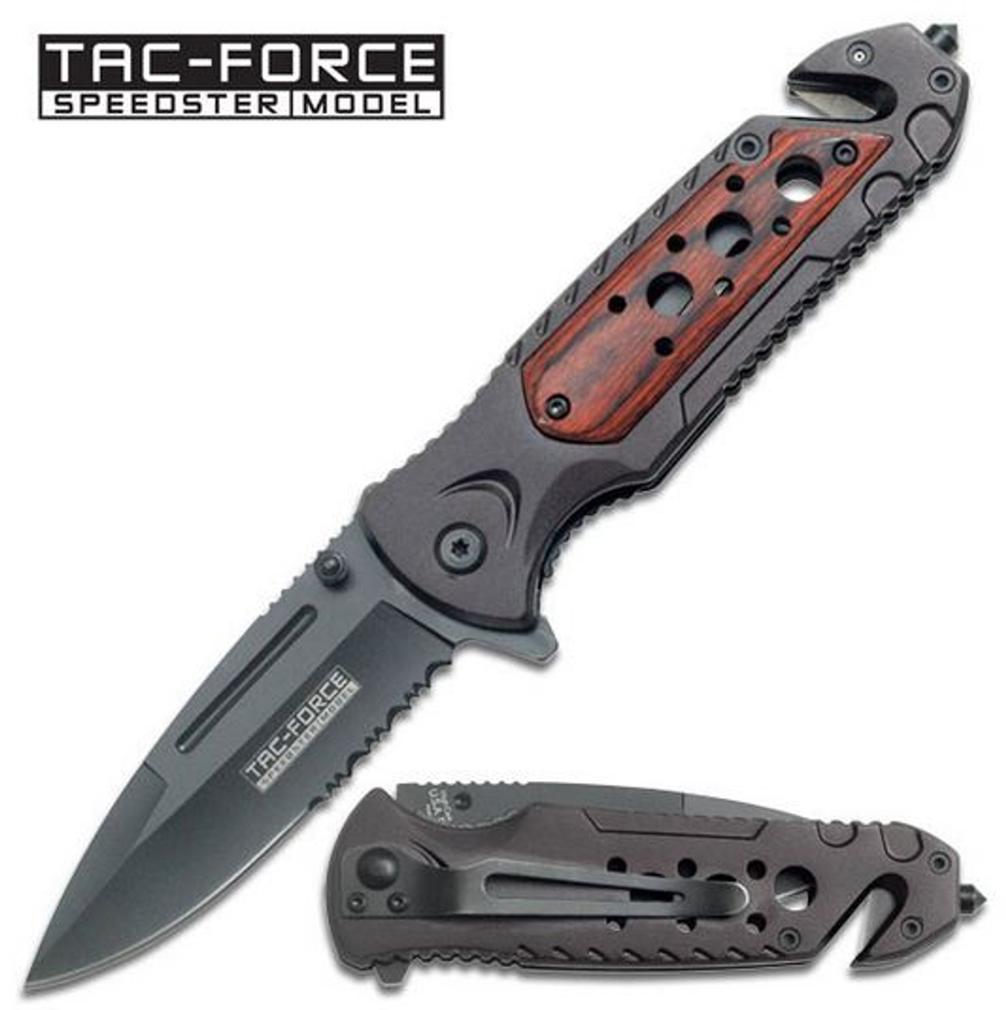 Tac Force TF637RW Overlay Wood Partially Serrated