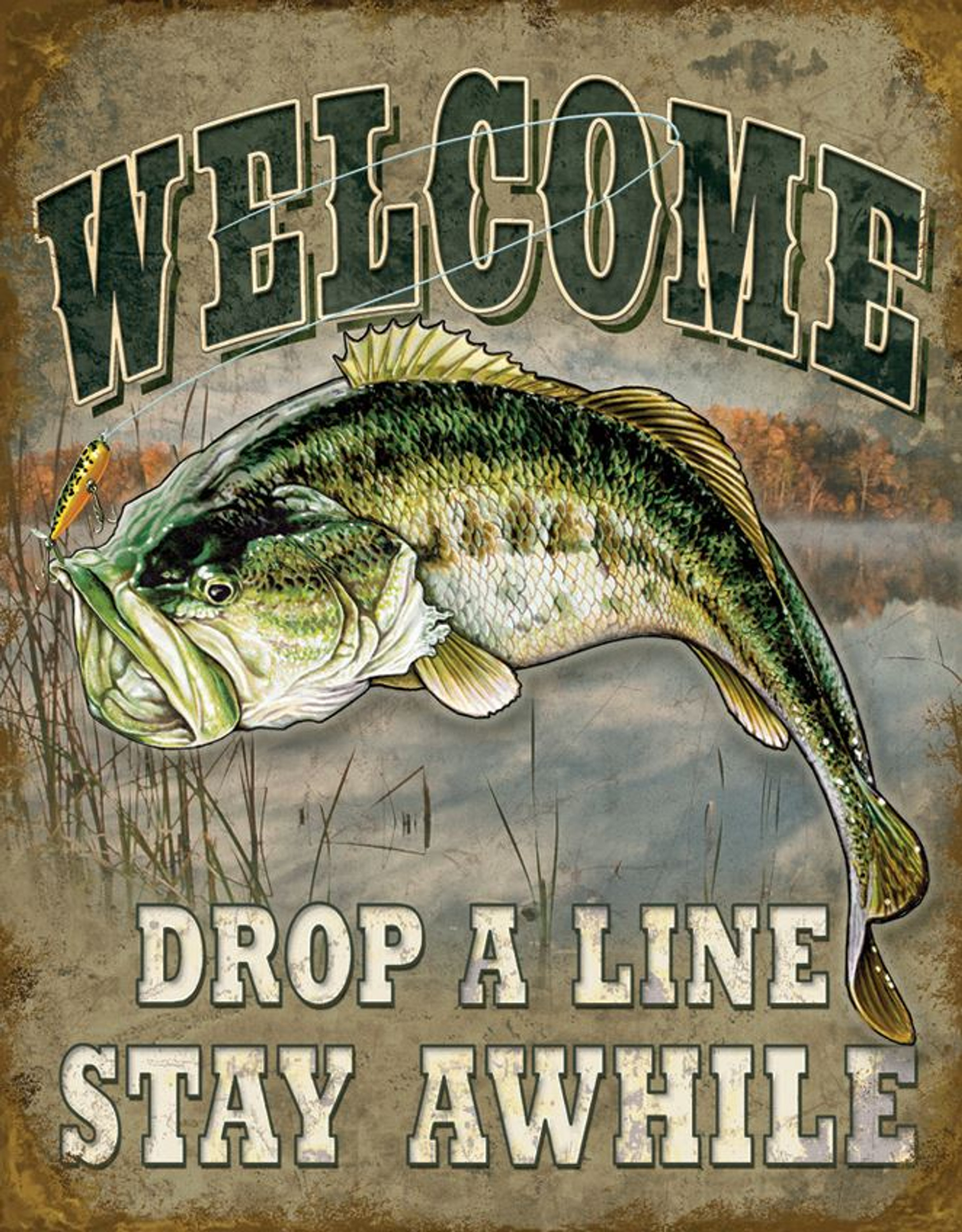 Tin Sign 1669 Welcome Bass Fishing