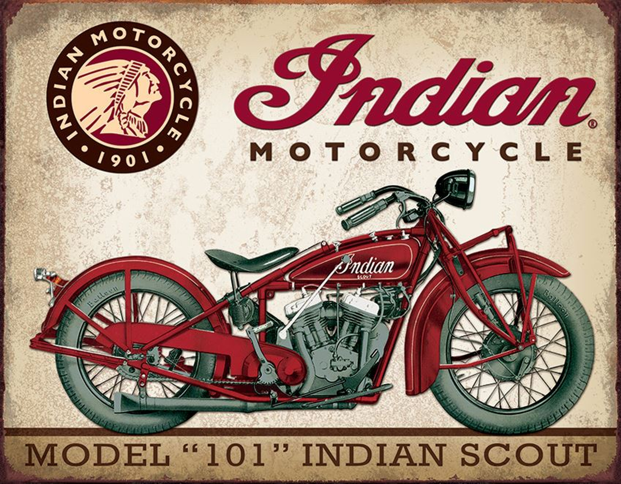 Tin Sign 1933 Indian Scout Motorcycle