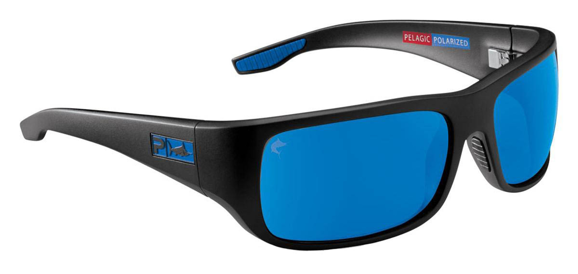 Pelagic PMG Fish Hook Polaraized Sunglasses - Matte Black Frame / Blue Glass Lenses