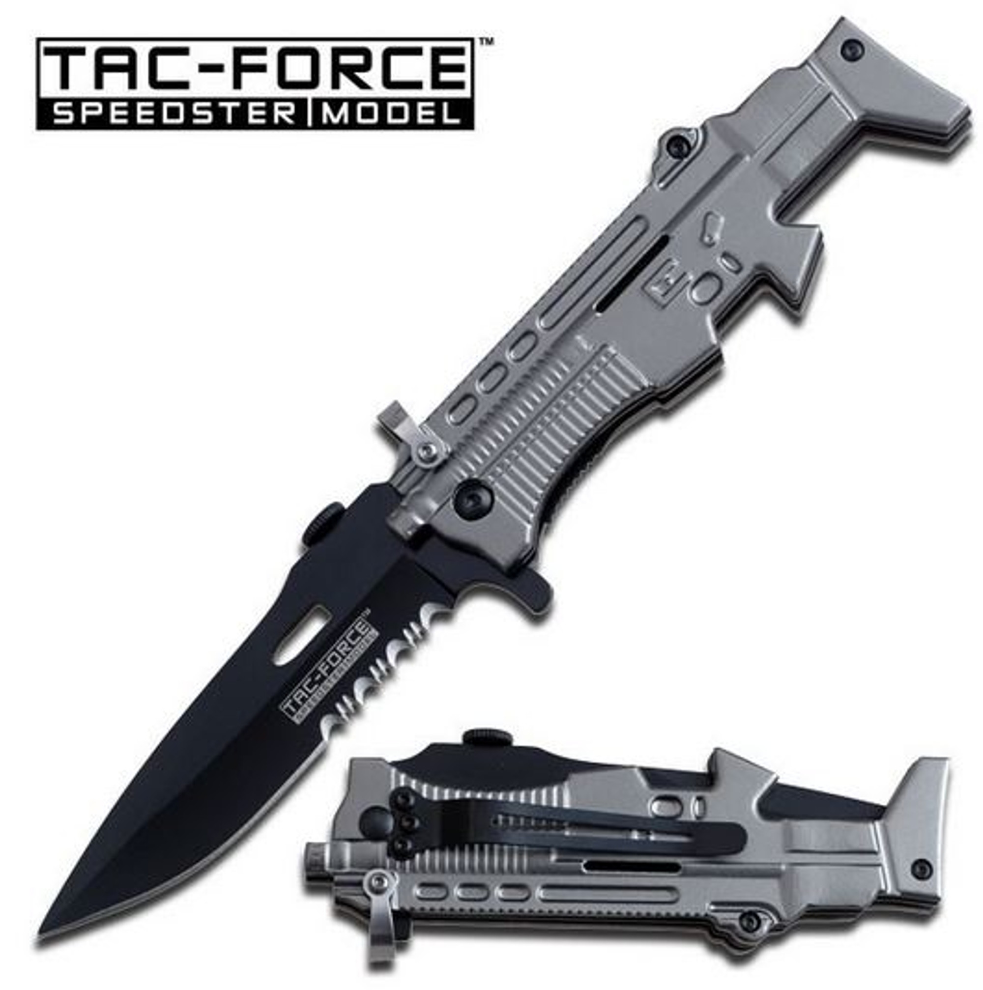 Tac Force TF767GY Grey Partially Serrated